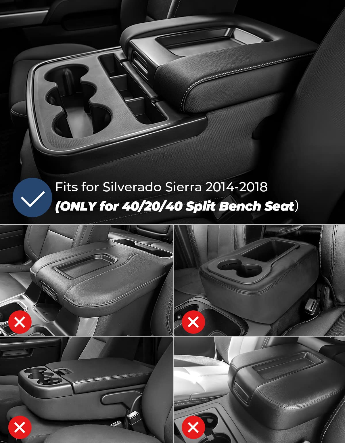 ISSYAUTO Center Console Cover Compatible with Silverado Sierra 2014 2015 2016 2017 2018 with 40/20/40 Jump Seat Console Neoprene