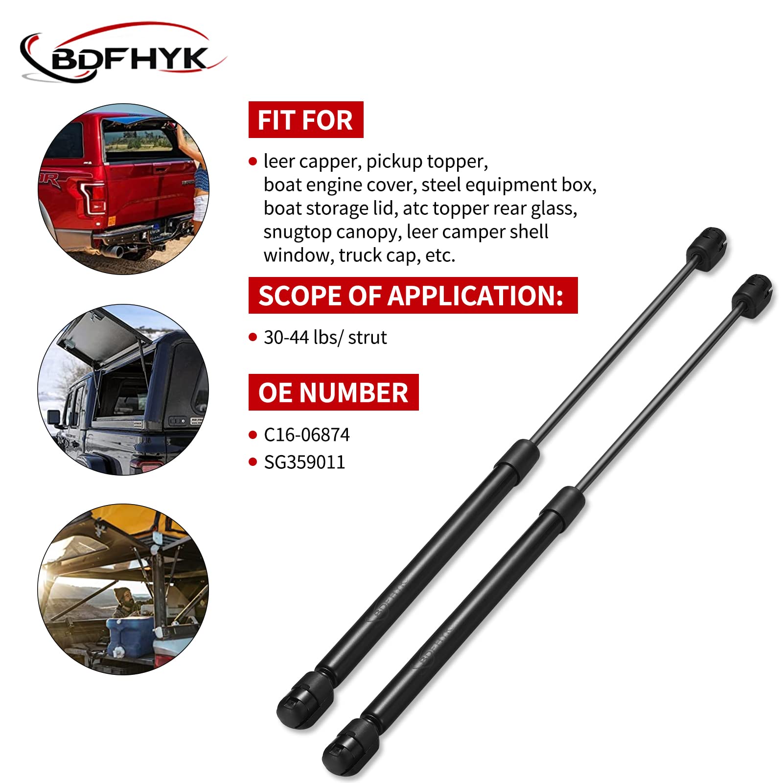 Bdfhyk C16-06874 17 Gas Shocks Struts 17 Inch 40Lbs Lift Supports Strut Shocks For Leer Are Camper Shell Truck Atc Topper Rear Window Pickup Cab Canopy Door Tool Box, Black C1606874