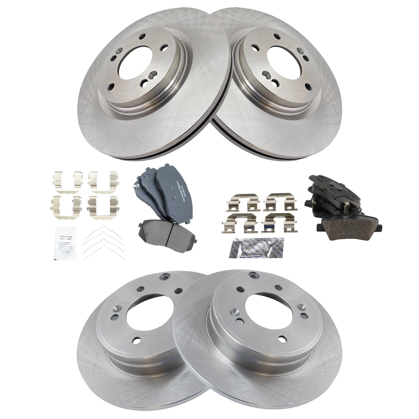 Trq Front And Rear Brake Pad & Rotor Kit Brake Pads Brake Rotor Ceramic Compatible With 2018 Kia Optima
