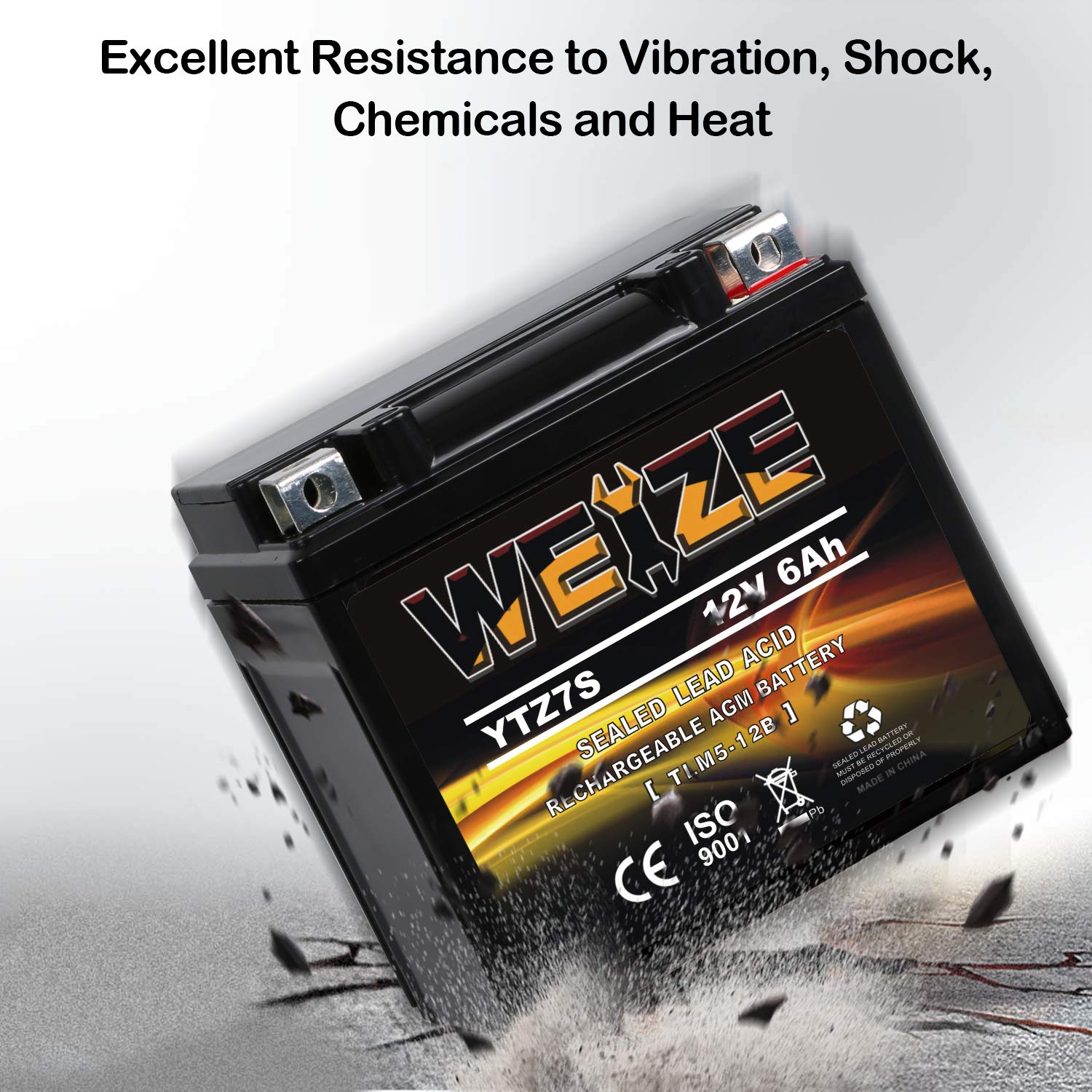 WEIZE YTZ7S-BS AGM Battery Replacement for Honda TRX450ER/TRX450R - 4.49x2.80x4.17 inches