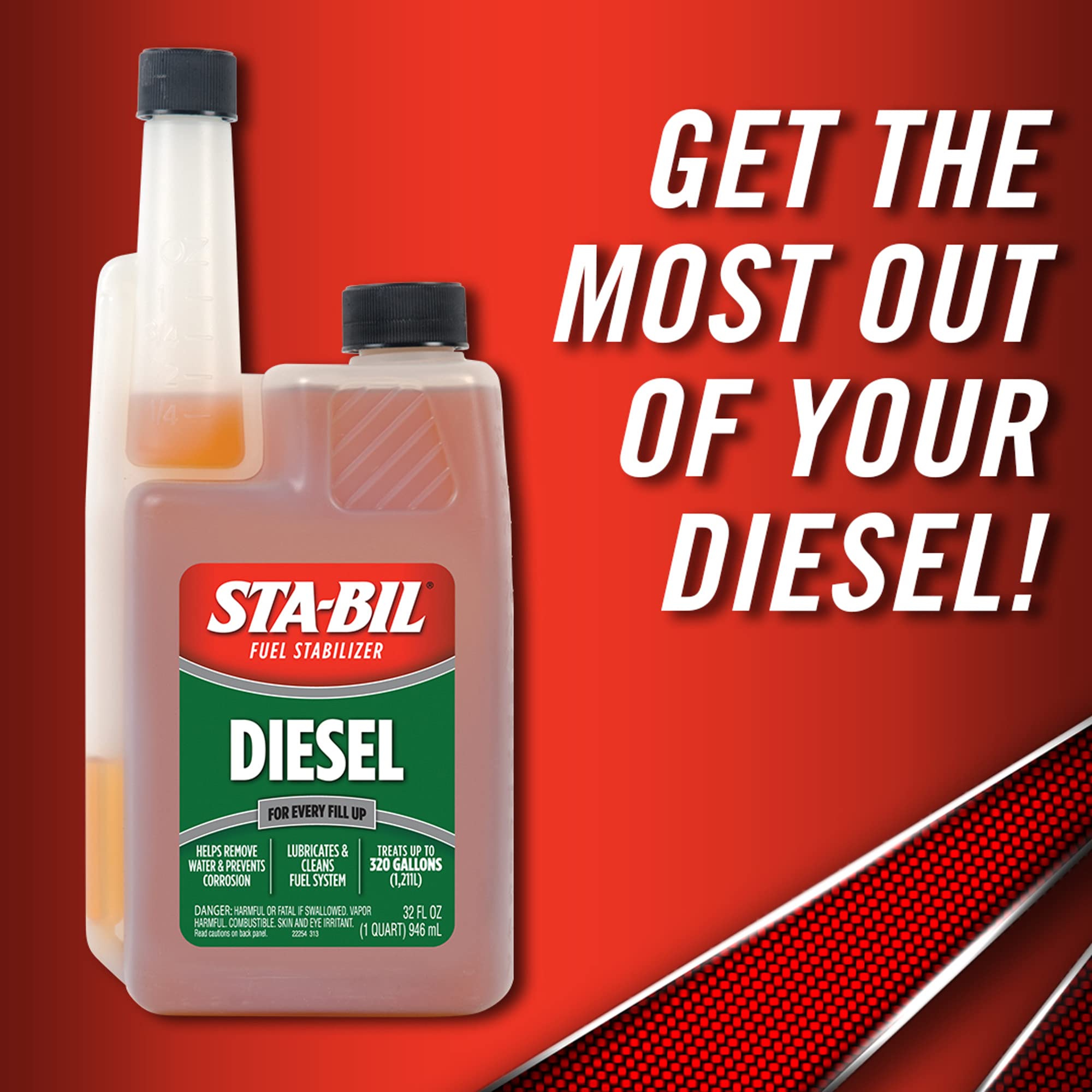 Sta-Bil Diesel Fuel Stabilizer And Performance Improver - Keeps Diesel Fuel Fresh For Up To 12 Months - Lubricates And Cleans The Fuel System - Treats 320 Gallons, 32 Fl. Oz. (22254)