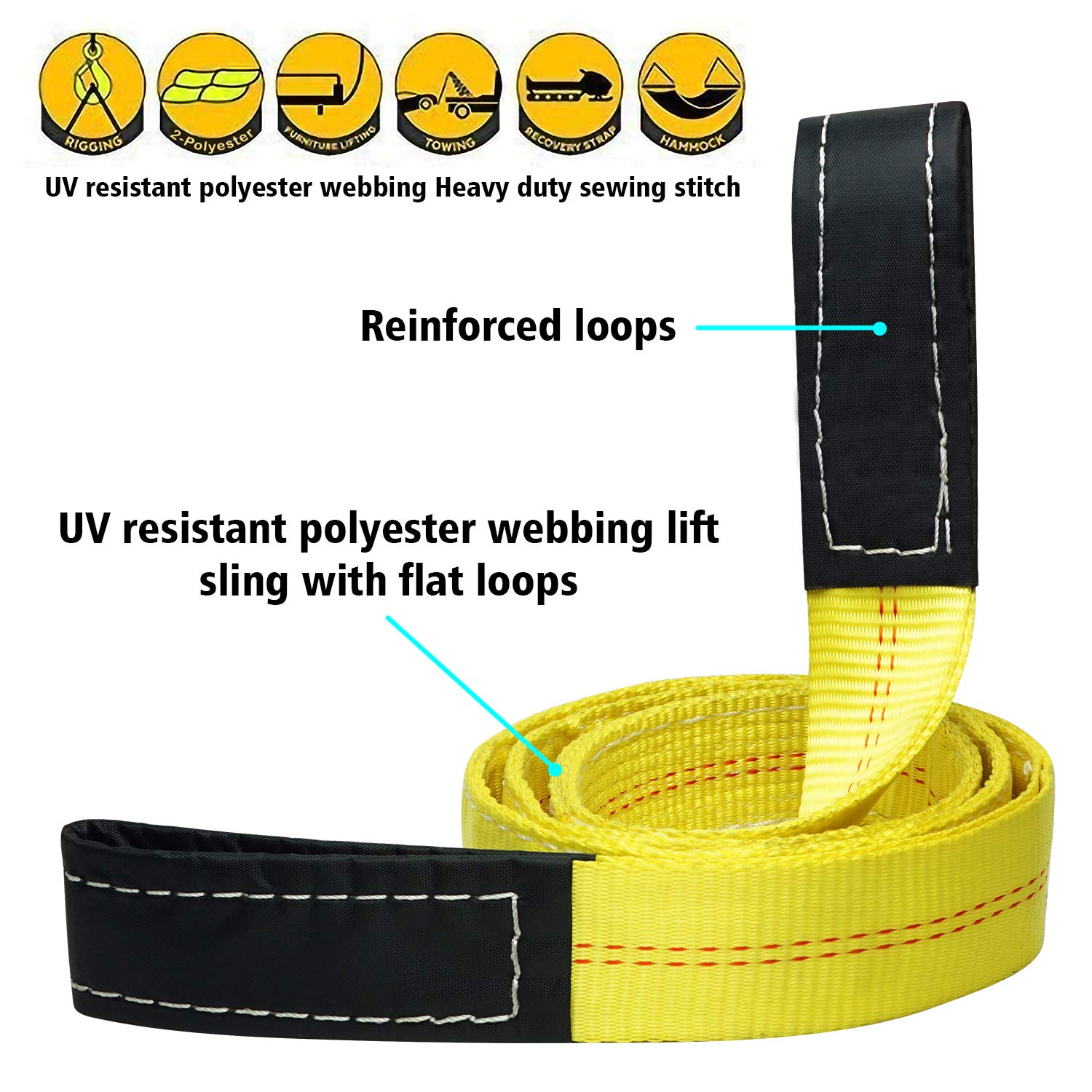 Lift Sling Webbing Straps Robbor 2 inch 7 Foot Tree Saver Winch Straps 13,000 Lbs Lift Sling w/Reinforced Eyes Heavy Duty Recove