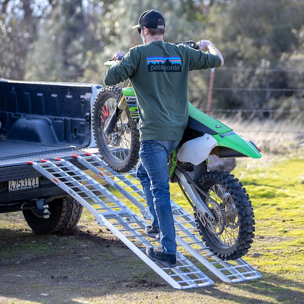 Pit Posse Aluminum Folding Loading Ramps 89" 1500Lbs Rated for ATV, Lawn Mower, Motorcycle - Silver, Model PP2755P