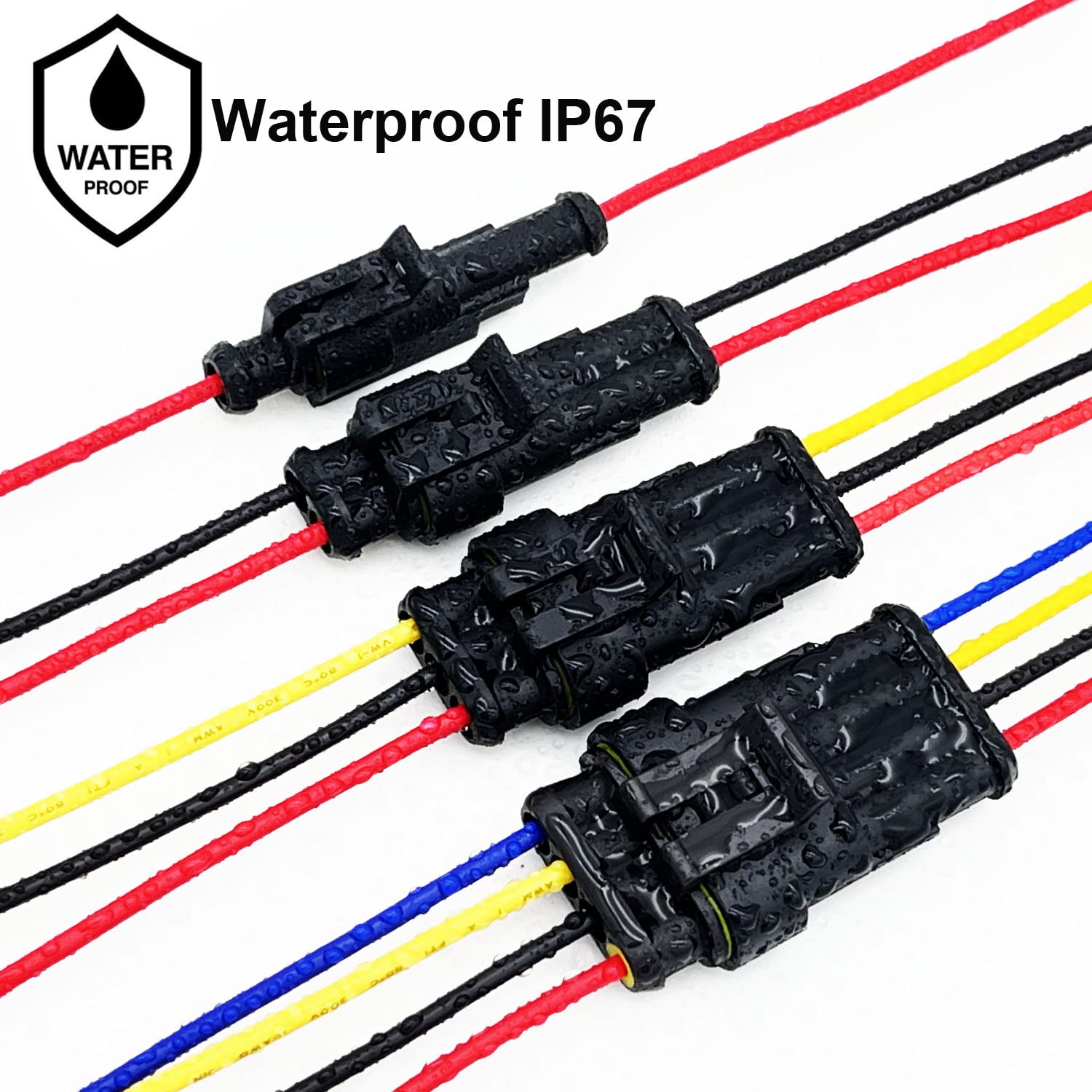 Twippo 18 Awg 1 Pin Connector Waterproof Wire Connectors 1 Pin Automotive Electrical Connectors Quick Disconnect Wire Connectors