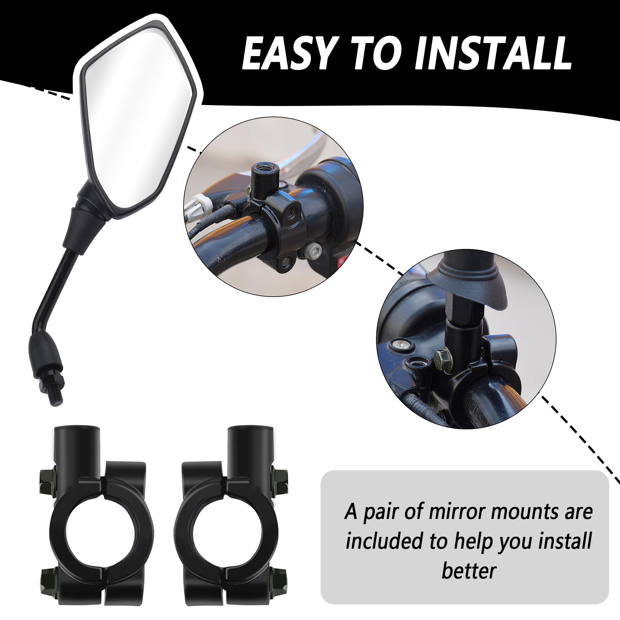 2PCS Motorcycle Mirrors with 8mm&10mm Bolt,HD Motorcycle Mirrors for Handlebars,360-degree Adjustable Motorcycle Wide Angle Rear