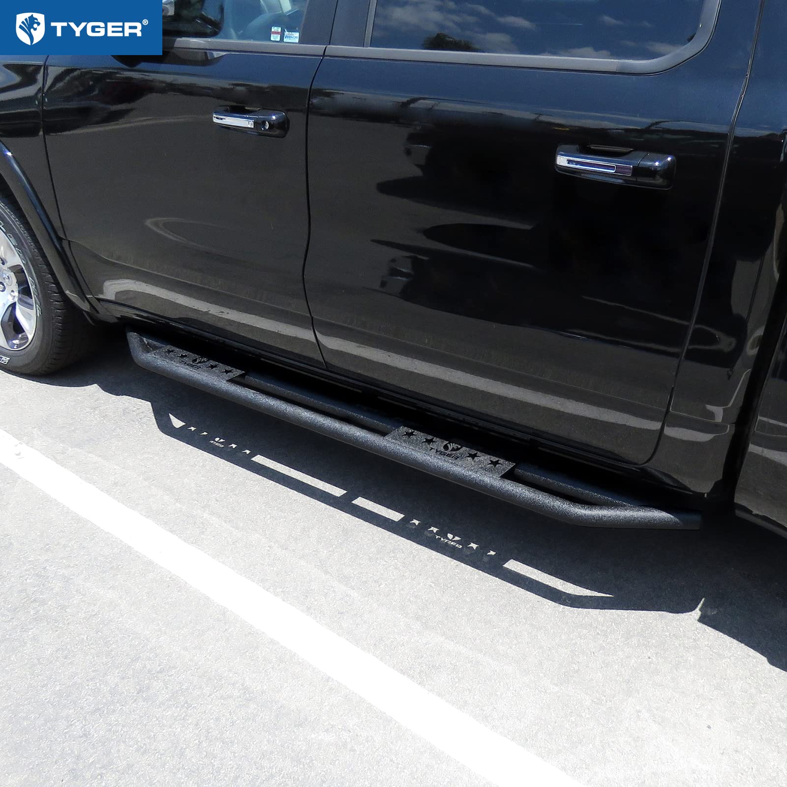Tyger Auto Side Step Rails | Carbon Steel Nerf Bars | Crew Cab | Textured Black | Model TG-AM2D20608 | Fits 2019-2025 Ram 1500
