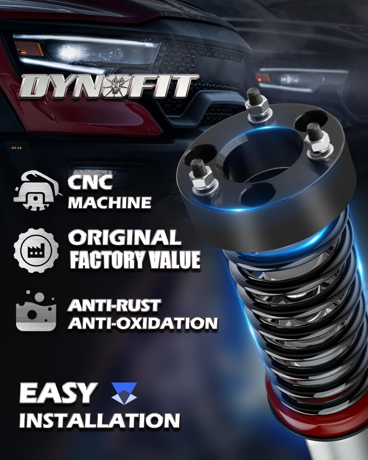 Dynofit 2.5In Leveling Kits For Dodge Ram 1500 4Wd (2006-2023), 2Pcs 2.5 Inch Strut Spacers - Suspension Lift Spacers Kit For Ra
