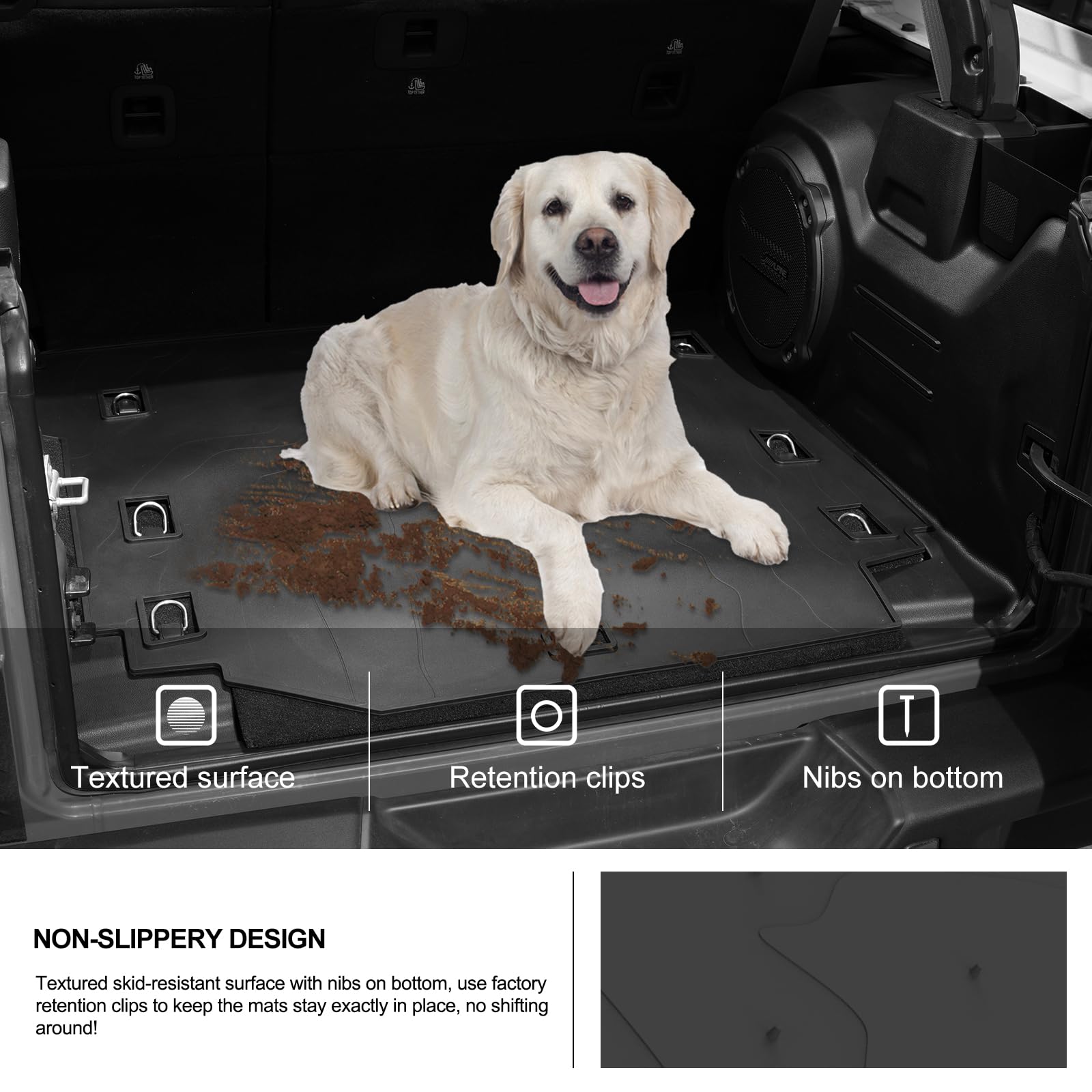 Kiwi Master Cargo Mat For 2018-2025 Jeep Wrangler Jl 4-Door All Weather Trunk Tray Liner Tpe Slush Mats Black