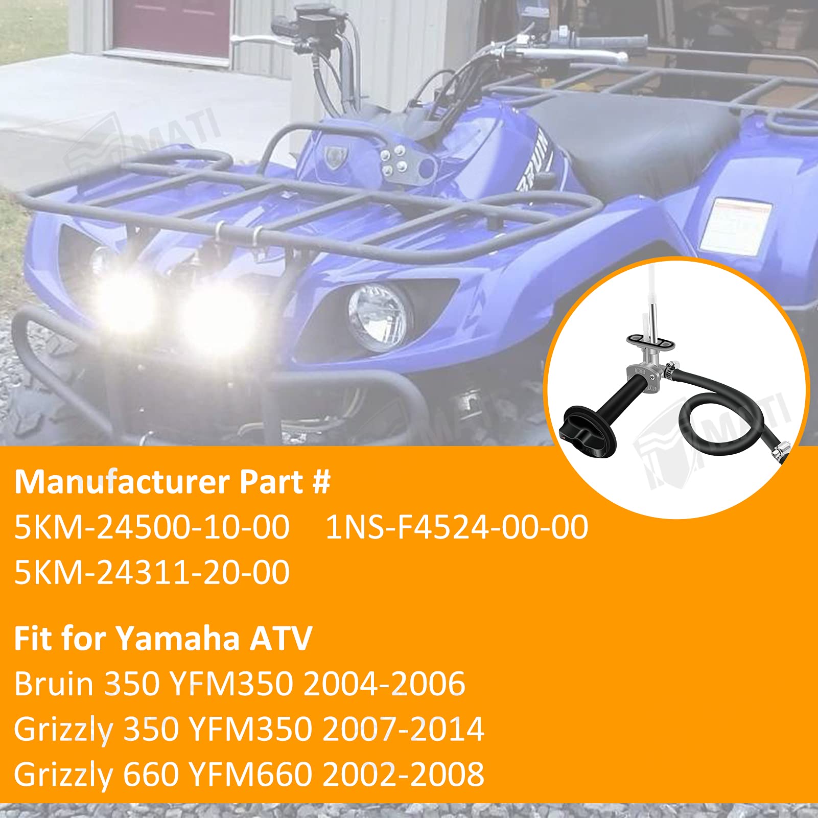 M Mati Fuel Cock Petcock Assy & Lever For Yamaha Atv Grizzly 350 660 Bruin 350 Yfm350 Yfm660 5Km-24500-10-00, Fuel Tank Switch V