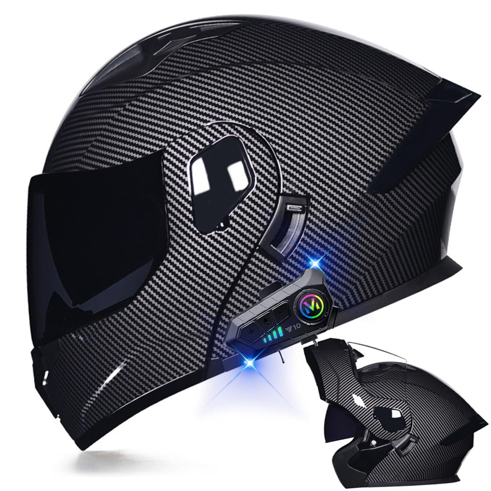 Motorcycle Bluetooth Modular Helmet DOT Approved Dual Visor Full Face Flip up Integrated Motorcycle Helmets Double Visor Helmet 