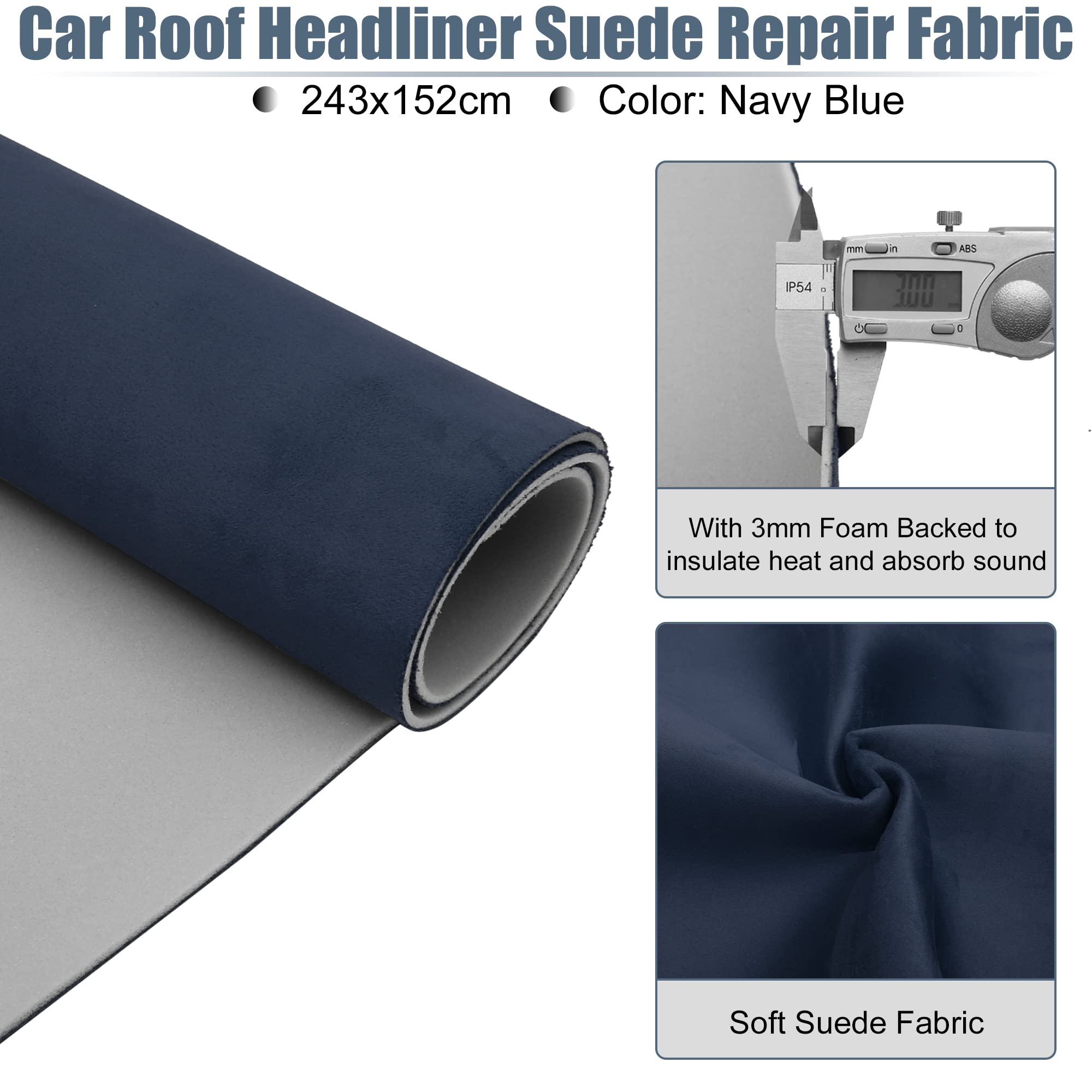 X AUTOHAUX Suede Headliner Fabric 96'' Length x 57'' Width Foam Backed for Car Truck RV SUV Interior Trim Protect Aging Broken F