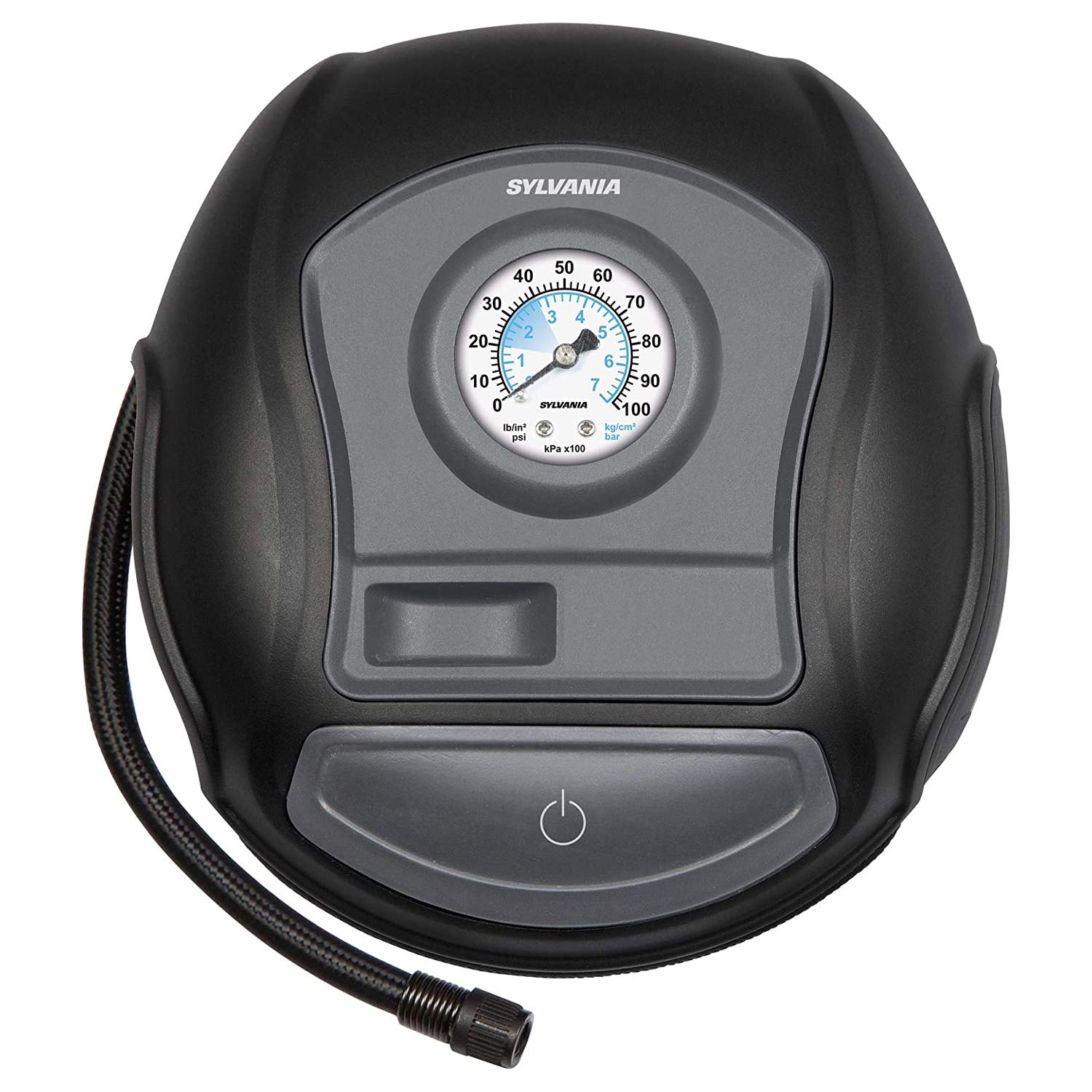 Sylvania Basic Portable Tire Inflator - For Cars Tires, Bikes & More - Functions As A Portable Air Compressor - Analog Dial On Car Tire Inflator - 3 Piece Adapter Set