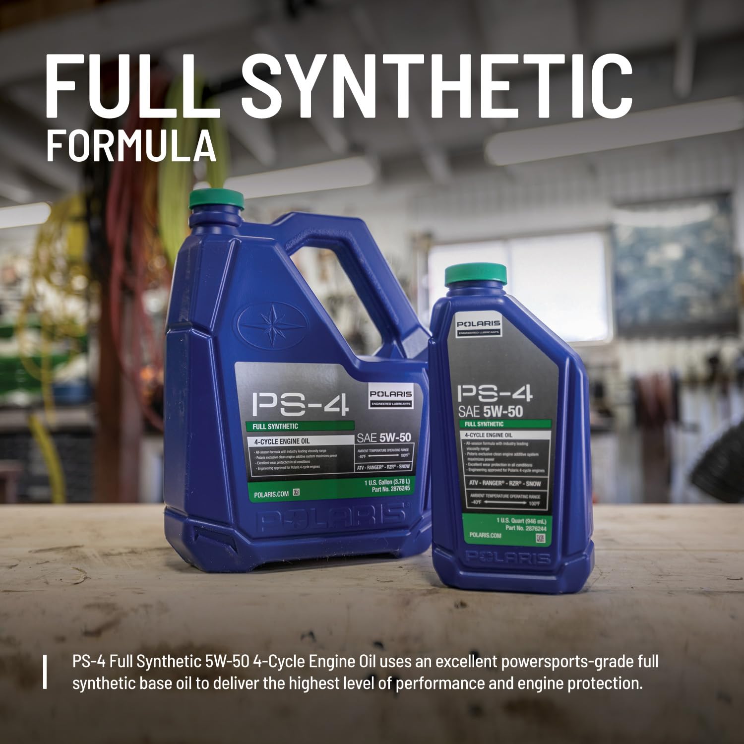 Polaris PS4 All-Season 5W50 Synthetic Motor Oil, 1 Gallon, Model 2876245, Blue, Ideal for RANGER, GENERAL, RZR, Sportsman,