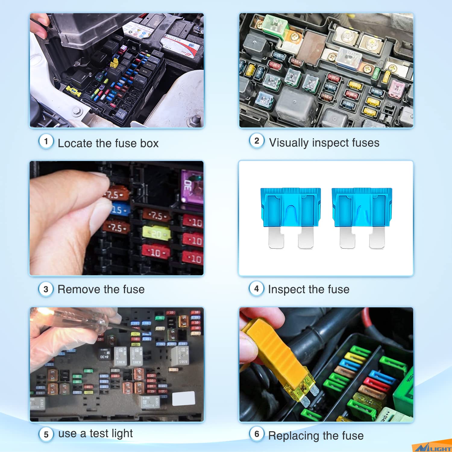 Nilight 372 PCS Car Fuses Assortment Kit - Mini/Micro2 Blade Fuses, Zinc, Multicolored, Model 50074D, 2-Year Warranty