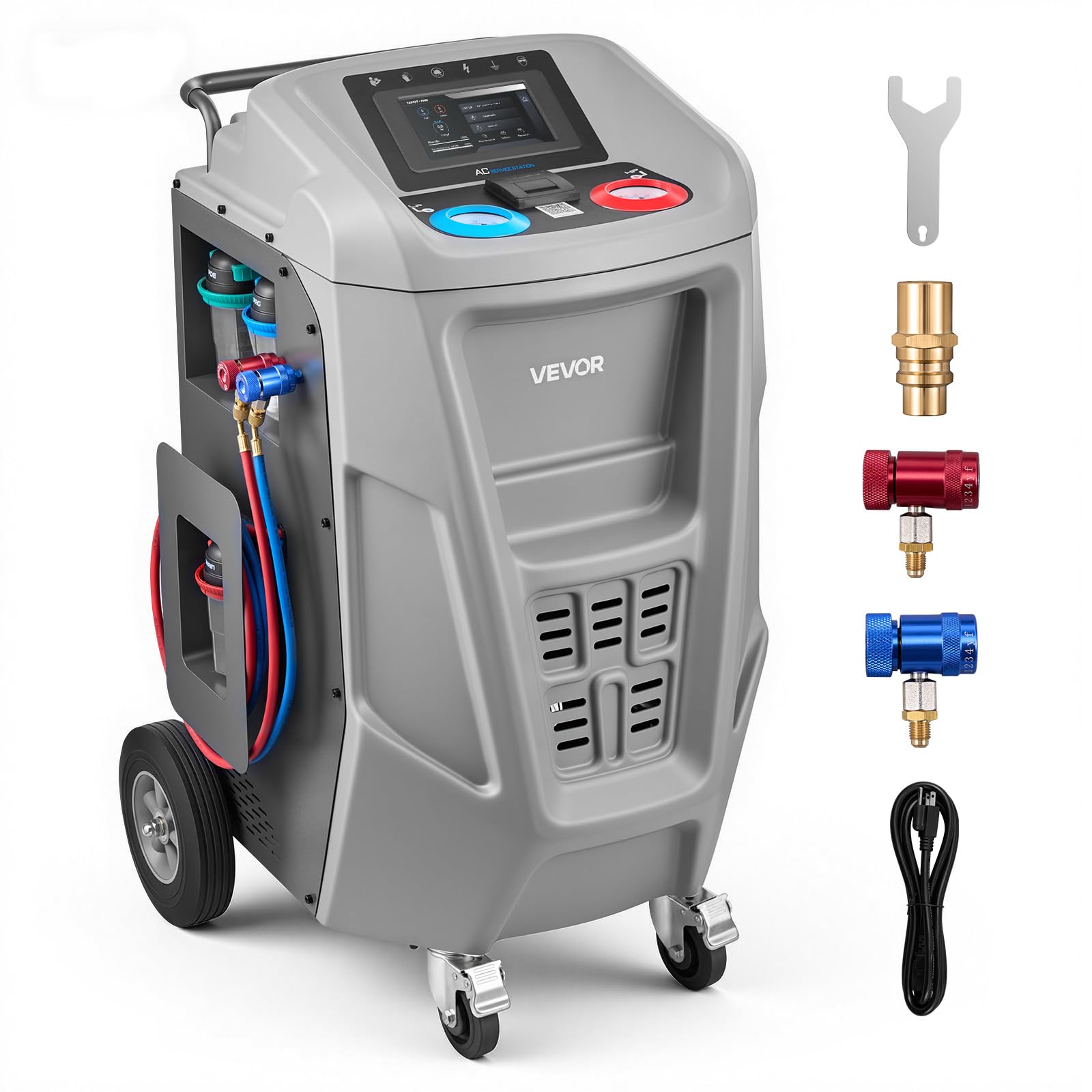 VEVOR Fully Automatic Refrigerant Recovery Machine for 1234yf, =98.5% Accuracy, 7-Inch Touch Screen, AC Recovery, Vacuum, and Re