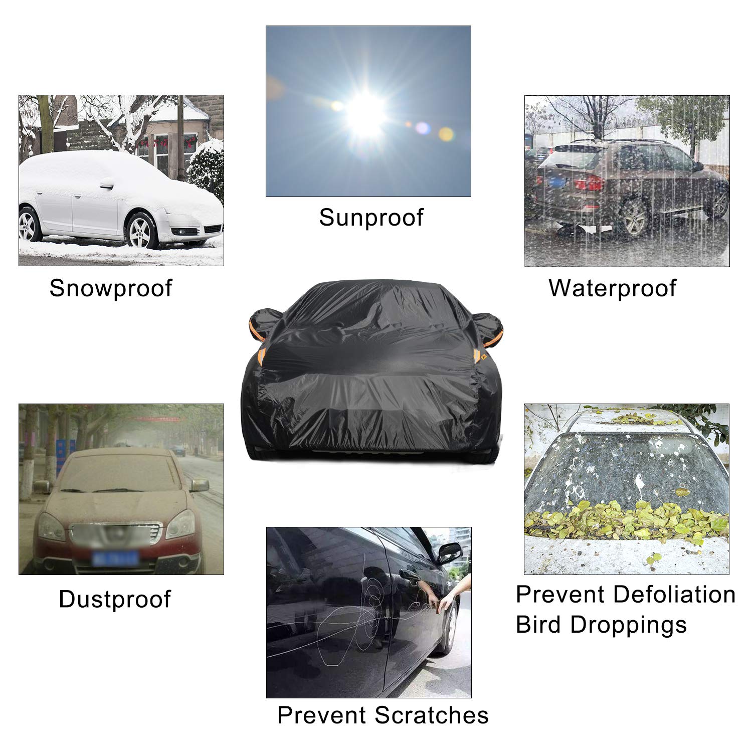 Color Rain Time Uv Protection Car Cover Windproof Dustproof Scratch Resistant Outdoor Universal Full Car Covers For Sedan Xl (Black, 191 - 201)