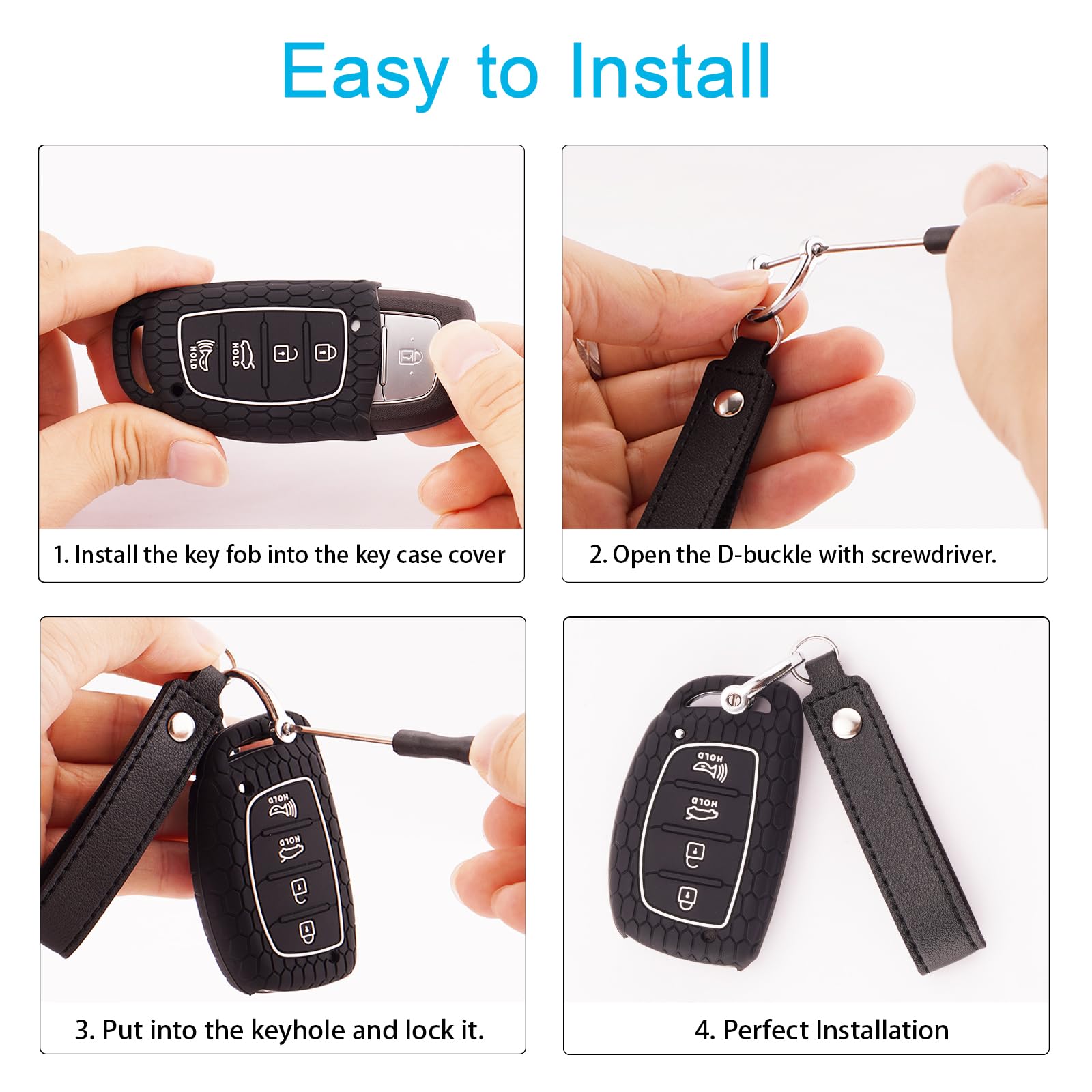 Koaudb For Hyundai Key Fob Cover With Keychain, Silicone Protector Shell Fit Elantra Gt Sonata Tucson Ioniq 4 Buttons Keyless En