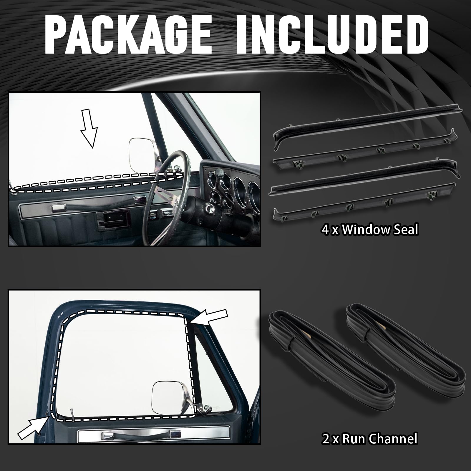 WEILEITE Front Door Window Channel Felt Trim Seal Weather Stripping Kit Compatible with GMC C1500 C2500 C3500 K1500 K2500 K3500
