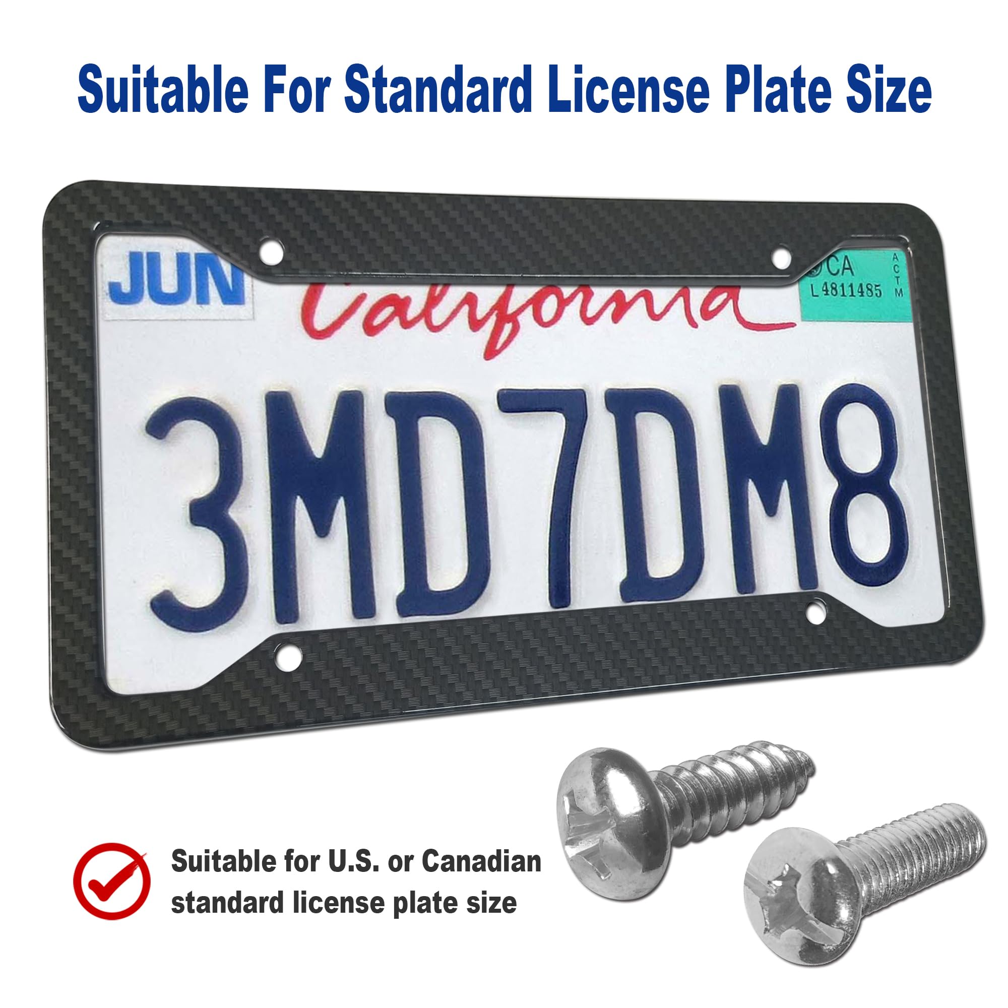 Bggtmo Carbon Fiber License Plate Frames- 2 Pack Black Aluminum Printed Carbon Patterns Car Tag Cover For Front & Rear, 4 Hole H