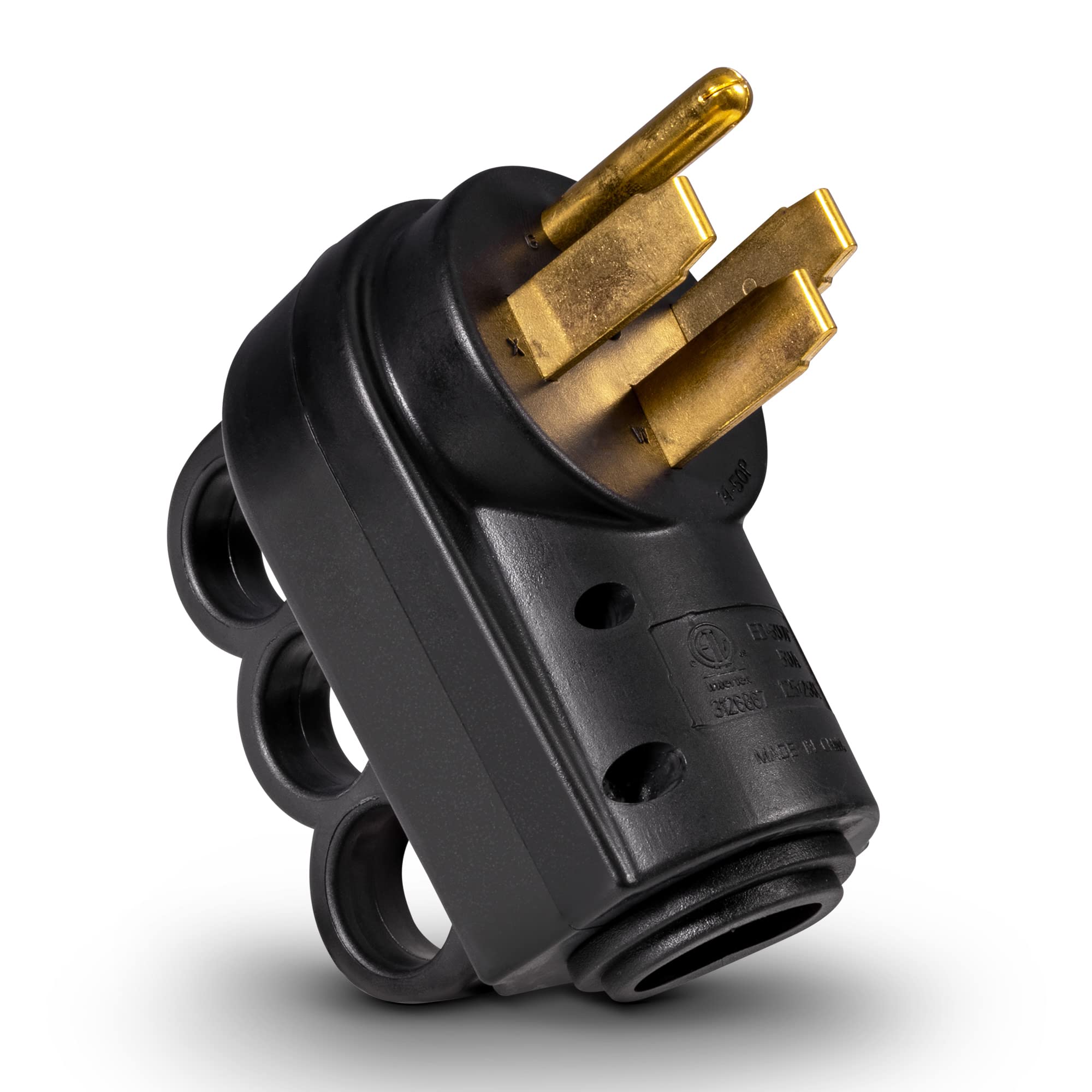 True Mods NEMA 14-50P 125/250V 50A RV Power Cord Male Replacement Socket Plug for 6/3 + 8/1 AWG 4-Wire Cord [EZ Grip Handle] [ET