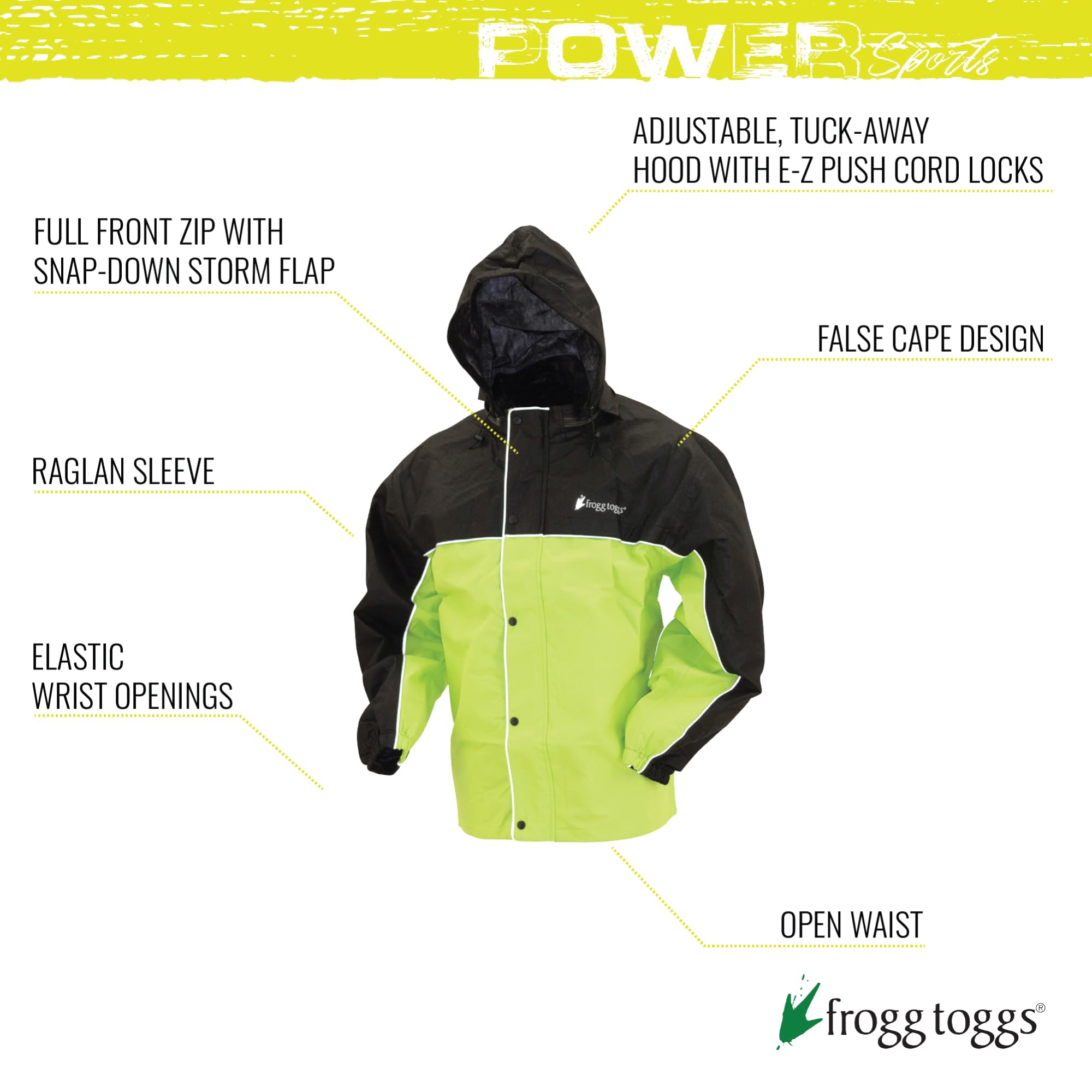 Frogg Toggs Road Toad Reflective Waterproof Rain Jacket, Hivis Green/Black, Large