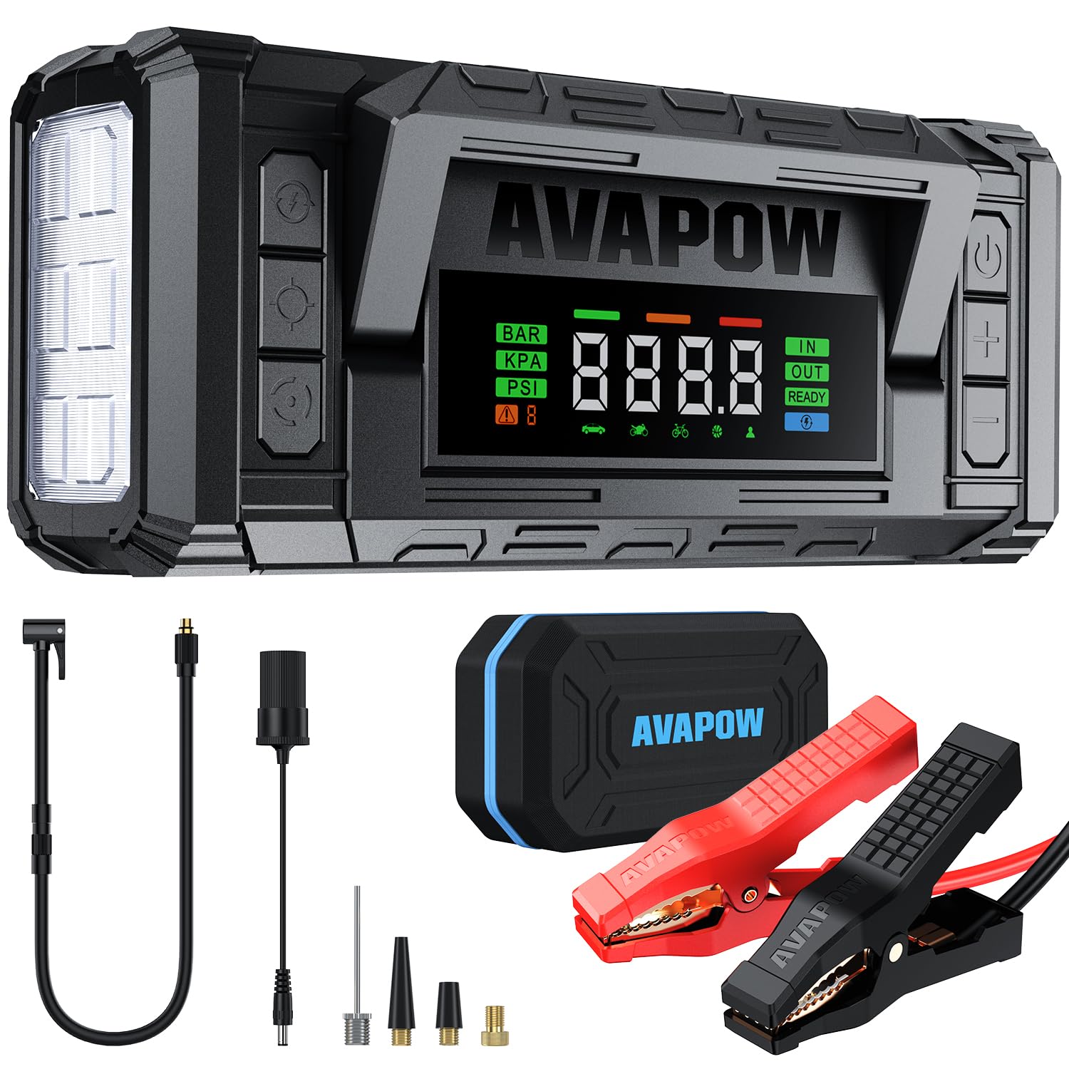 AVAPOW 8000A Jump Starter with Air Compressor, 150PSI 12V Portable Jump Box for All Gas & All Diesel Engines, 30W PD Fast Chargi