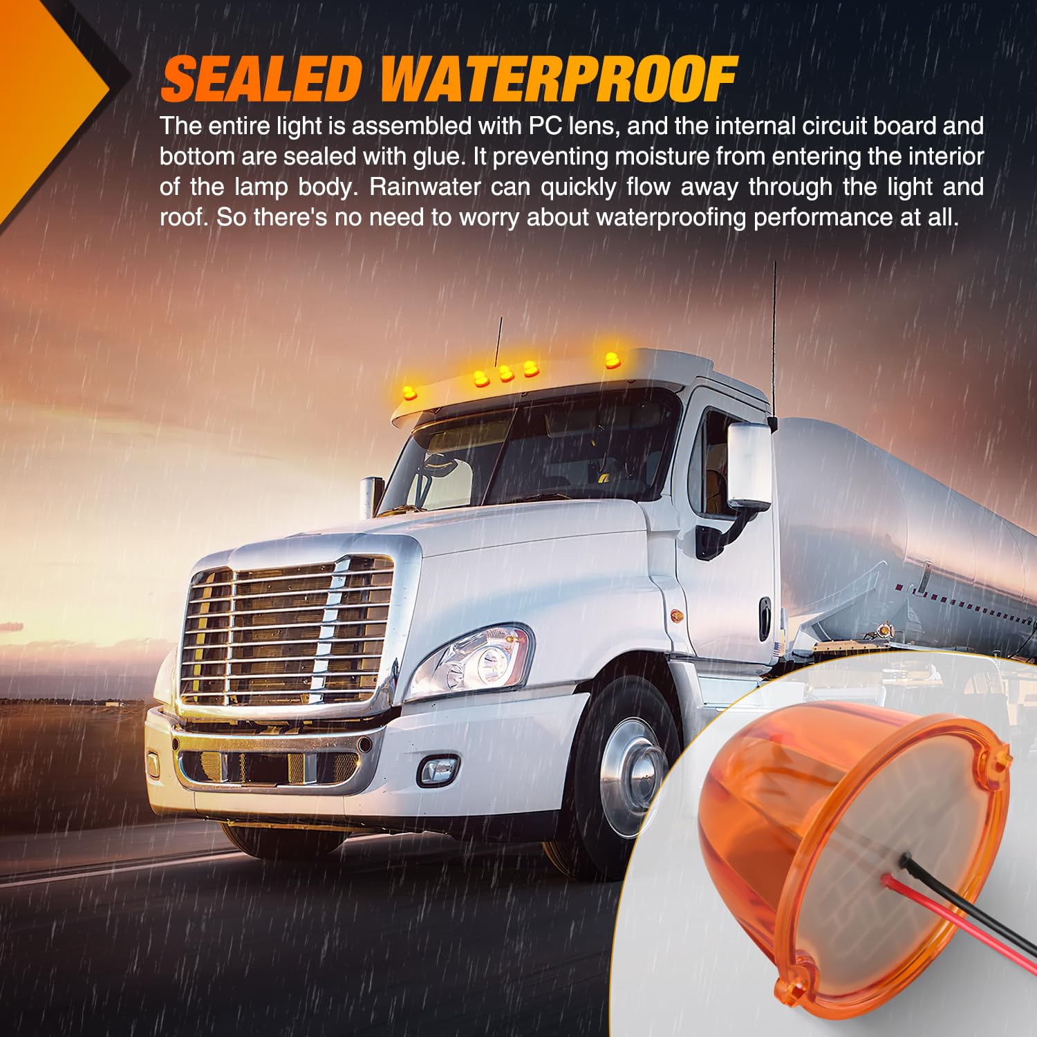 Nilight Cab Roof Marker Light 5 Pcs 18 Led Amber Top Clearance Indicator Lights Waterproof Surface Mount For Heavy Duty Trucks T