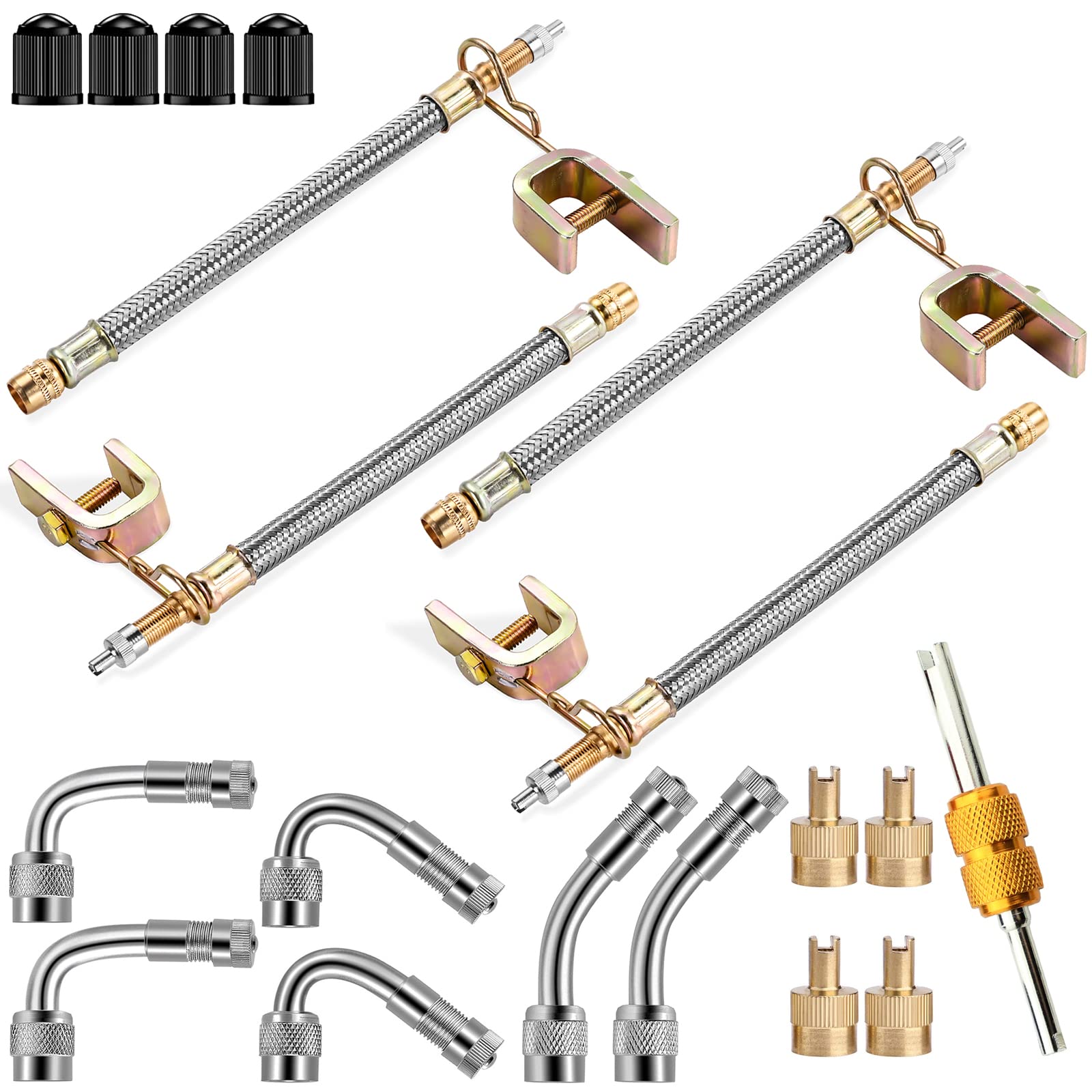 Valve Stem Extenders,4Pcs 7Inch/180Mm Dual Flexible Stainless Steel Braided Valve Stem Extensions,6Pieces 45 90 135 Degree Brass