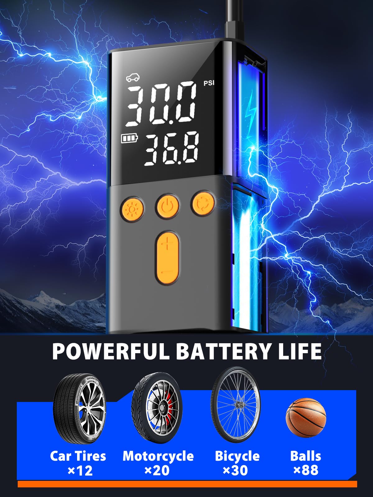 Baipeny Tire Inflator Portable Air Compressor, 4X Faster Air Pump For Car Tires 150 Psi, Portable Tire Inflator For Car With Dig