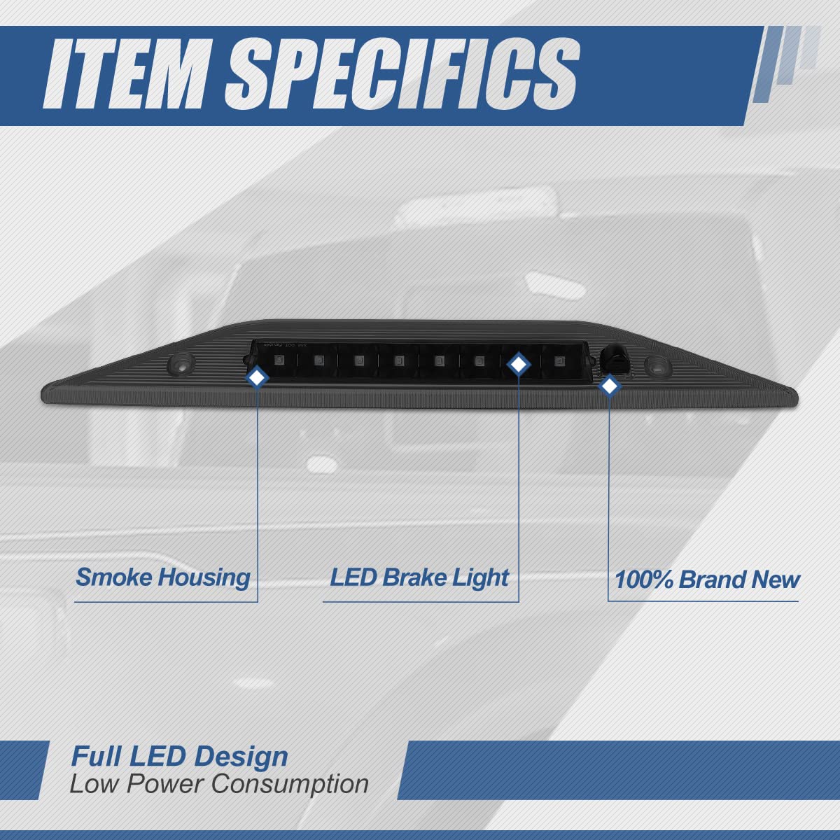 High Mount Smoked Housing Led 3Rd Tail Brake Light Stop Lamp Compatible With Ford Freestyle 05-07 / Taurus X 08-09
