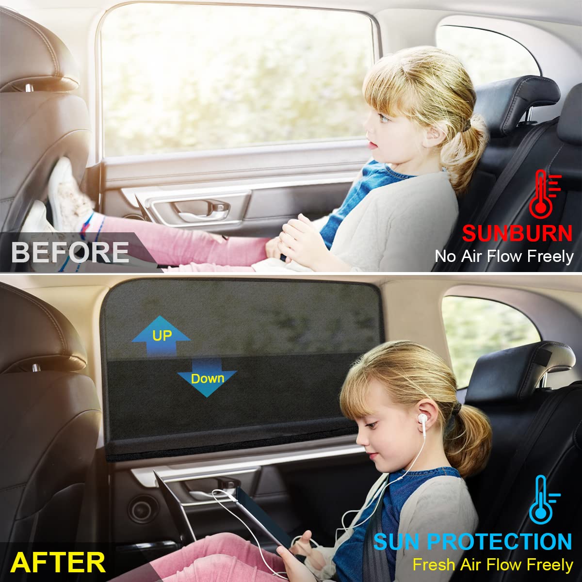 LSTRAGY Car Window Shades for Baby, 2 Pack Car Sun Shade for Baby Kids Adults Pet, Large Size Mesh Covers Rear Side Sun Shades f