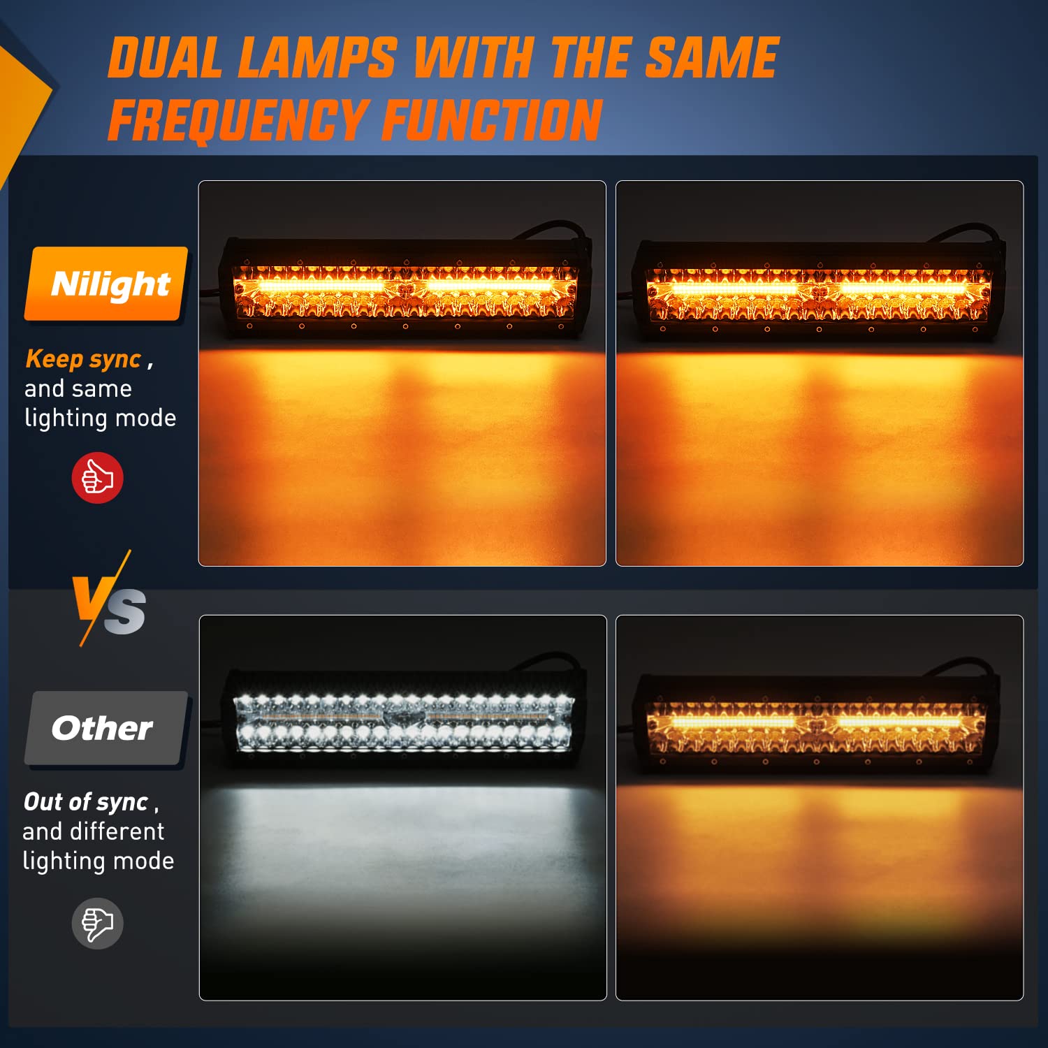 Nilight 12Inch 300W Led Light Bar 2Pcs 4Inch 60W Light Pods Amber White Strobe 6 Modes Memory Function Reset Function Off Road T
