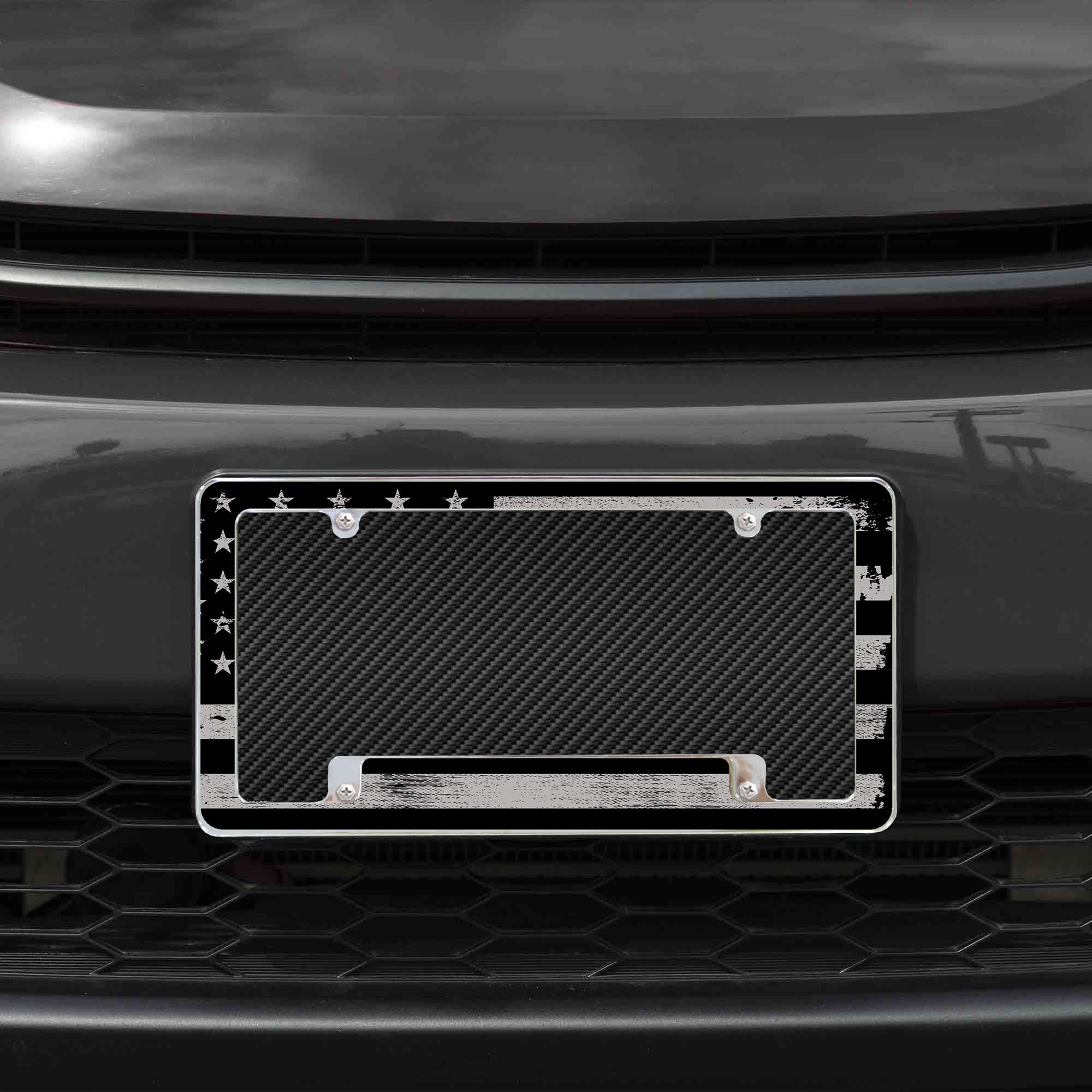 Rico Industries USA Blackout Flag All Over Automotive License Plate Frame for Car/Truck/SUV (12 x 6)