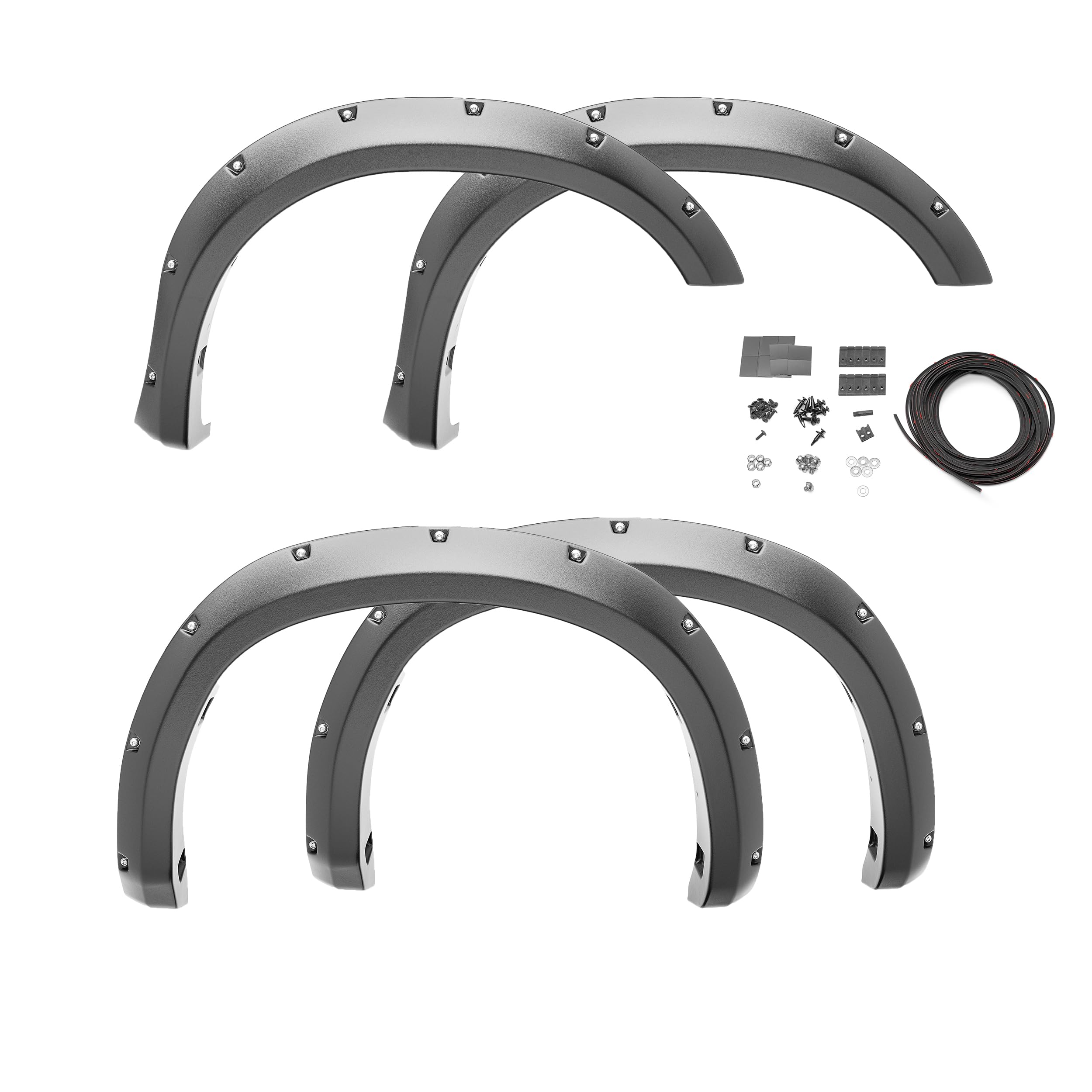 Bushwacker Pocket/Rivet Style Front & Rear Fender Flares | 4-Piece Set, Black, Smooth Finish | 20914-02 | Fits 1999-2007 Ford F-