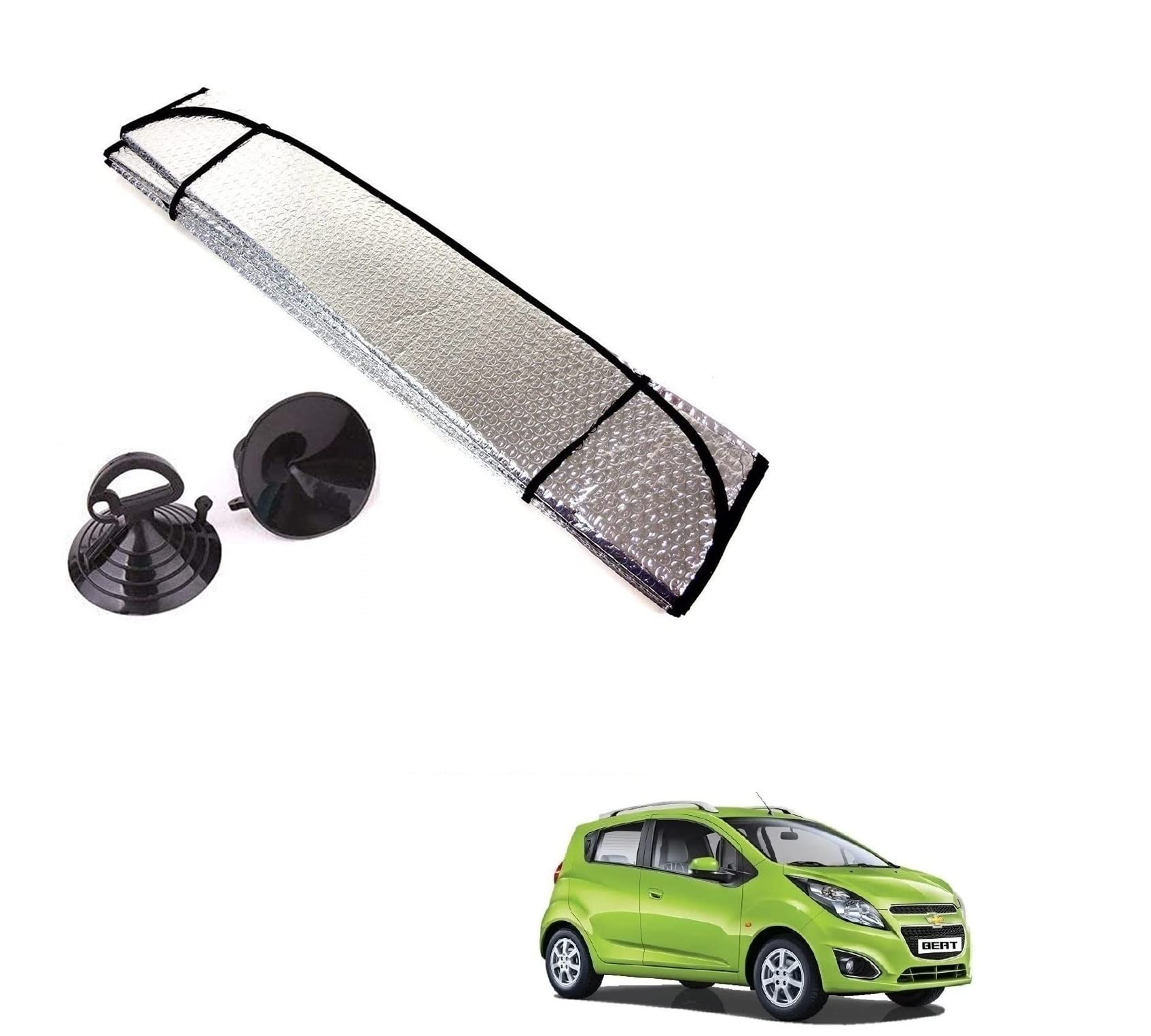 Auto Addict Car Sunshades Aluminium Foil Foldable Windshield (Front Window,Rear Window,1 pc) Sunshade for Chevrolet Beat