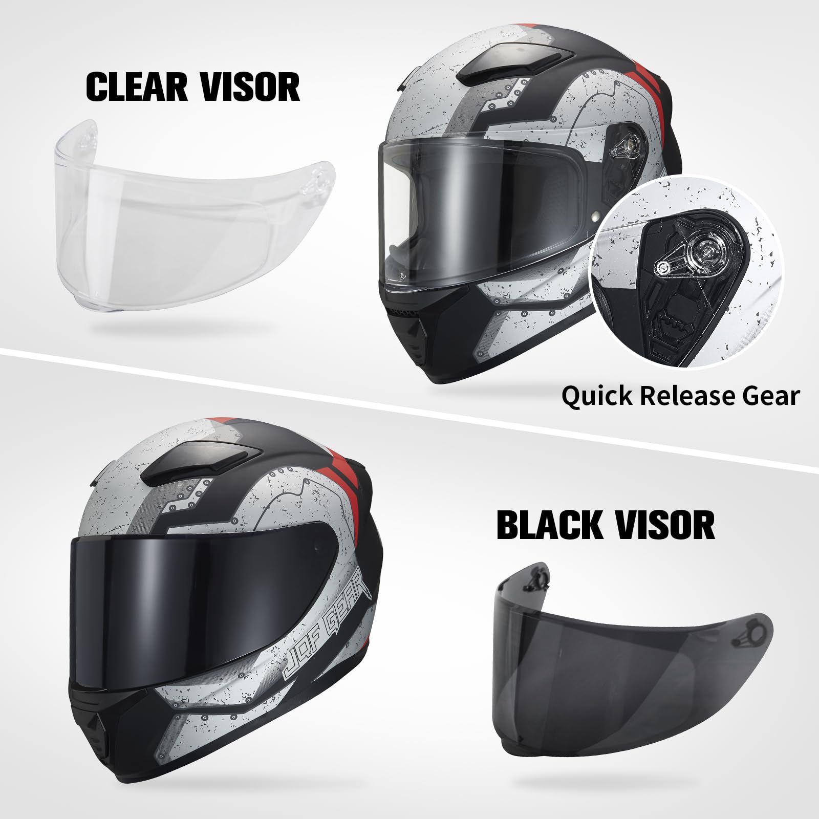 Jqf Gear Full Face Motorcycle Helmet Ws-607 Dot Approved Motorbike Racing Street Bike Helmets For Adults With Clear And Black Vi