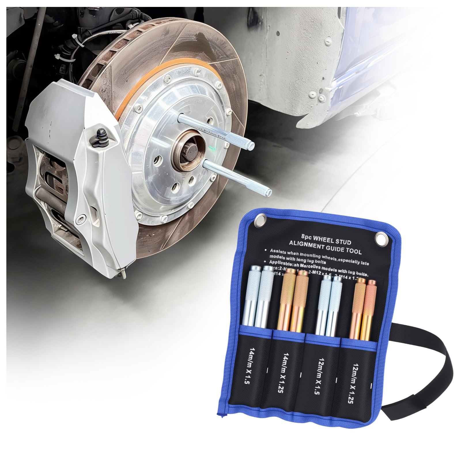 8PCS Wheel Alignment Tools Automotive,Multi-Size Wheel Hanger Alignment Pin with Non-Slip Handle & Storage Bag,Professional Car 