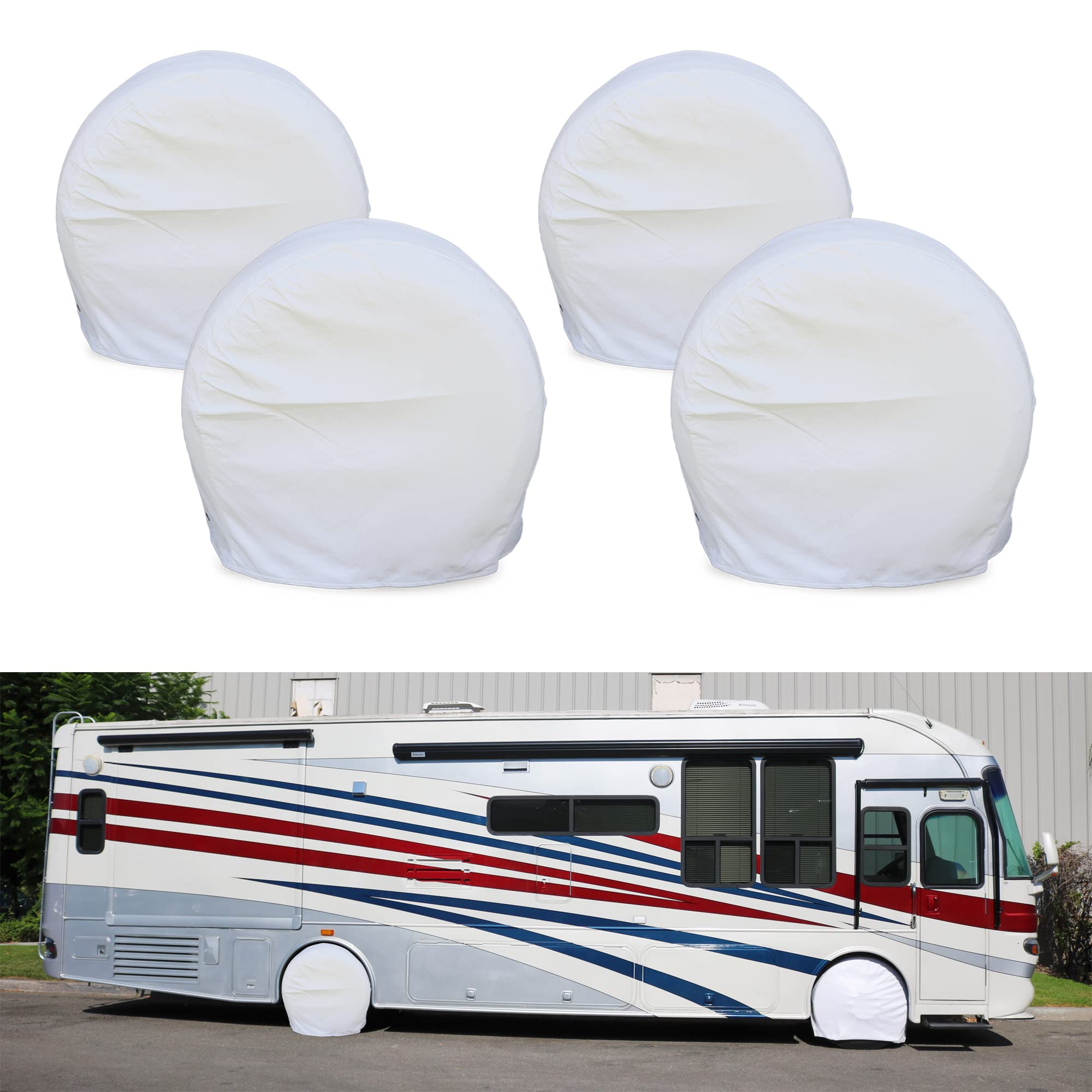 Leisure Coachworks Tire Covers for RV Wheel Set of 4 Motorhome Wheel White Covers Waterproof Soft Vinyl Tire Protectors Tire Cov