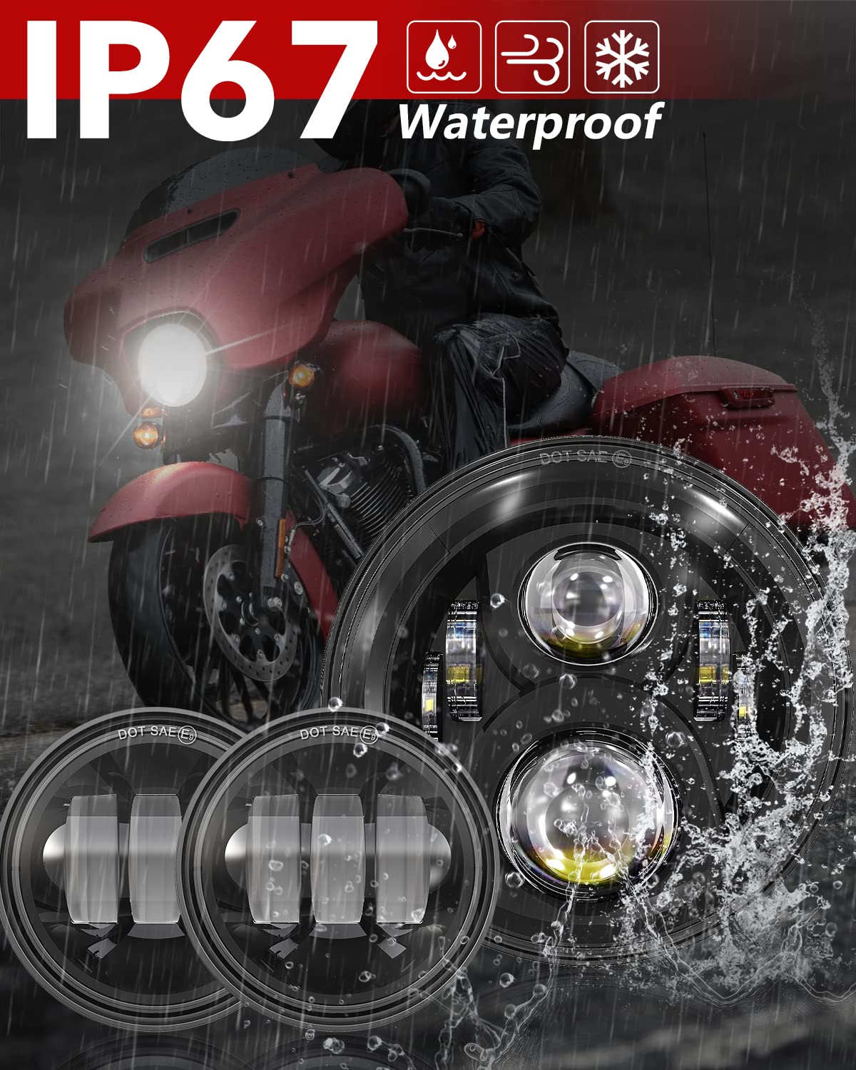 Bicyaco 7 Inch Led Motorcycle Headlight With 4.5 Inch Fog Lights Passing Lamps Dot Sae Approved, Compatible With Harley Davidson Classic Electra Street Glide Fat Boy Road King Heritage Softail Black