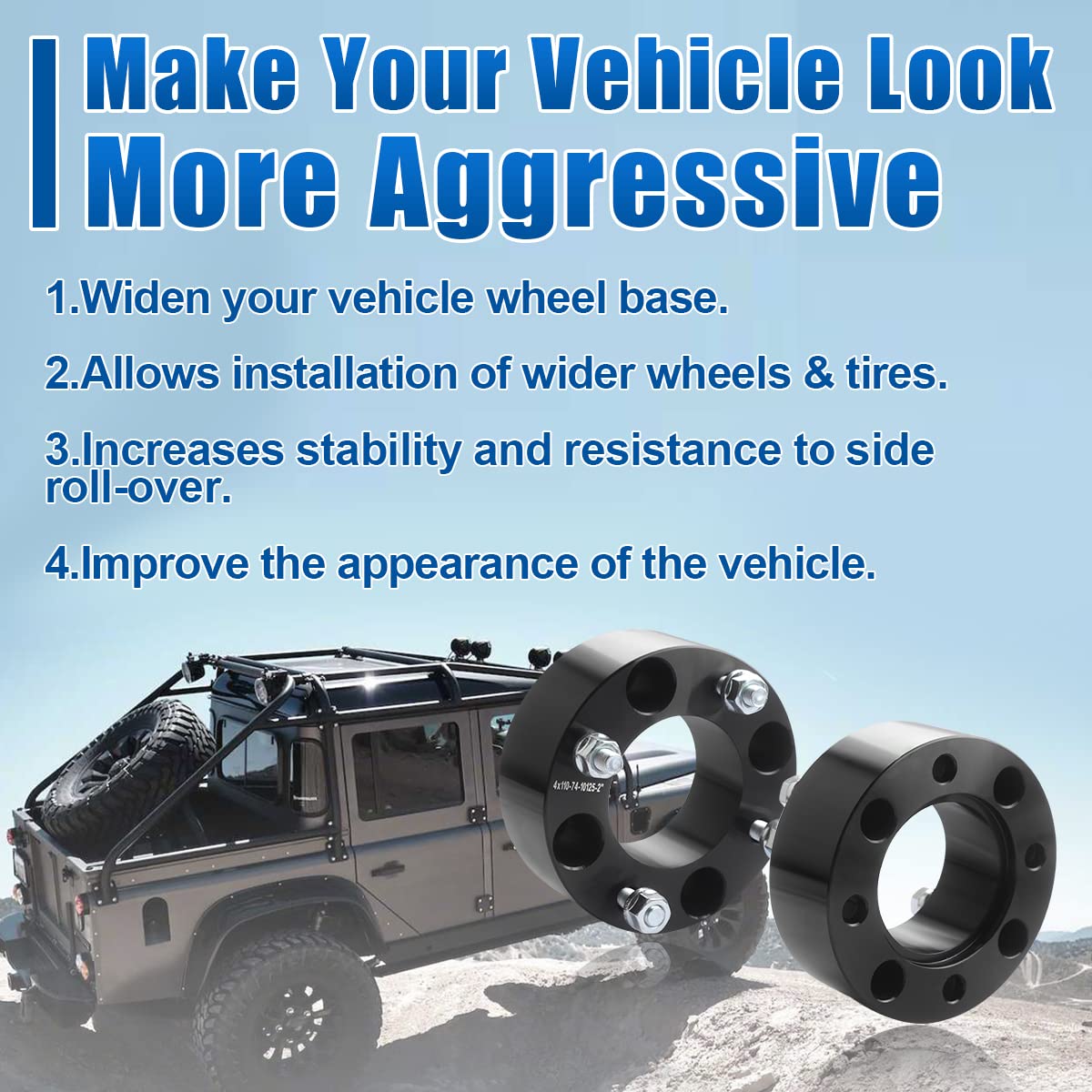 GAsupply ATV Wheel Spacers 2" 4x110 Black Adapters 74mm Hub Bore 10x1.25 Studs, Compatible with Honda/Suzuki/Bombard