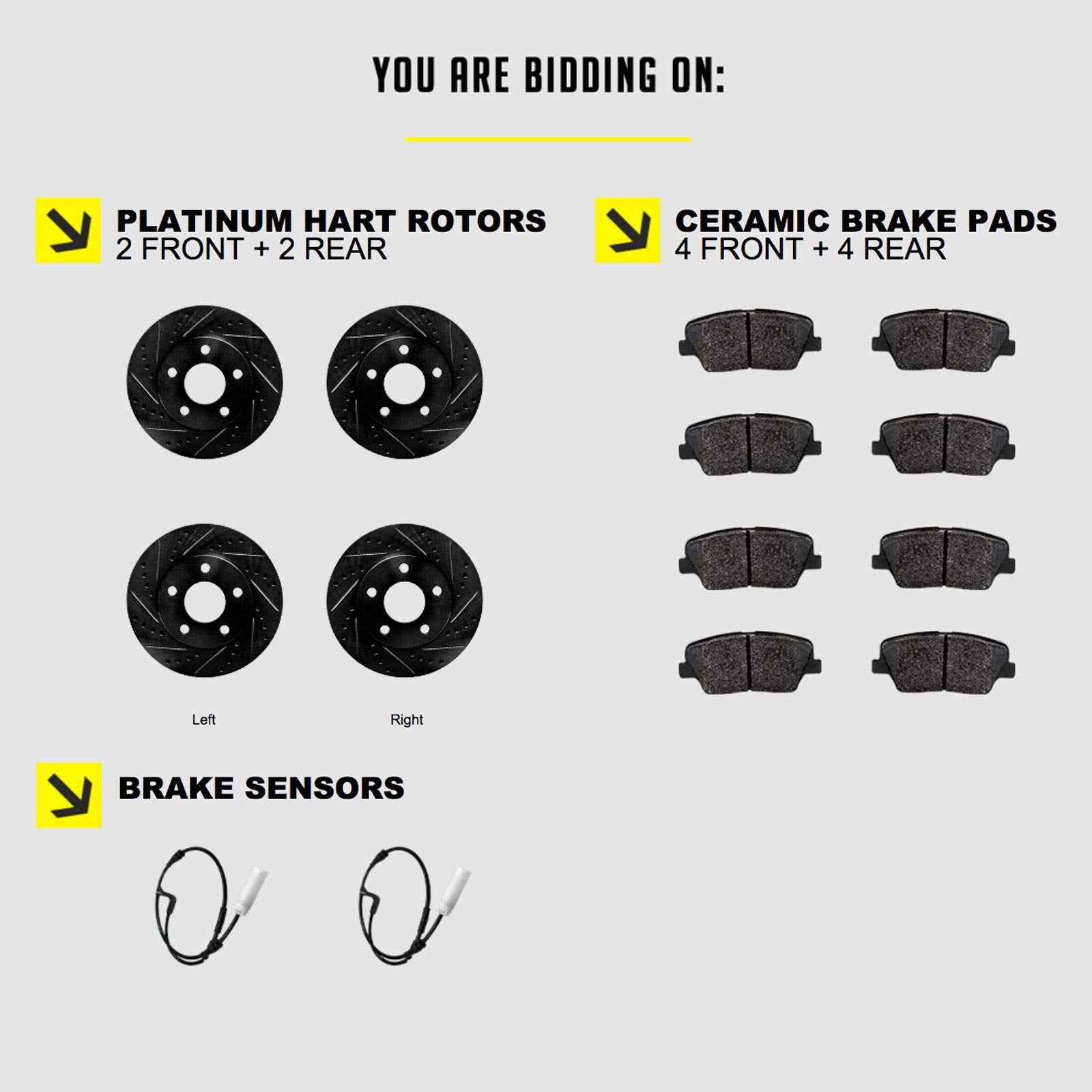 Hart Brakes Front Brakes And Rotors Kit |Front Brake Pads| Brake Rotors And Pads| Ceramic Brake Pads And Rotors |Fits 2006-2018
