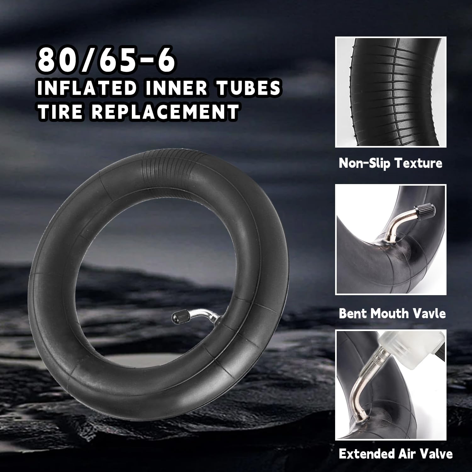 Hromra 80/65-6 Scooter Inner Tube 10x2.5, Thickened, Valve Extension, 2 Pack