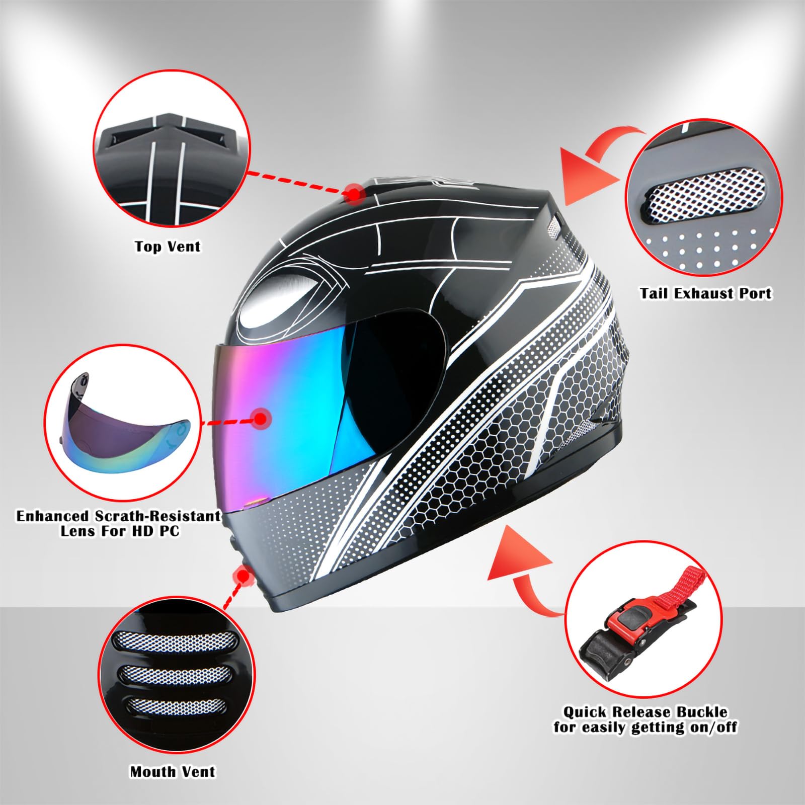Wow Motorcycle Full Face Helmet Street Dirt Bike Atv Bmx Mx Youth Kids Spider All Black