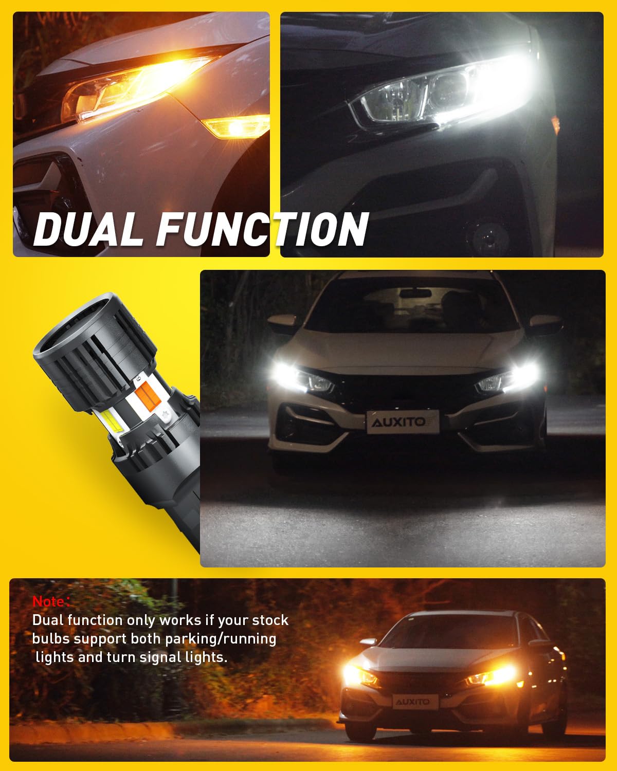 Auxito Canbus 7443 7444Na Switchback Led Bulbs With Built-In Resistor Anti Hyper Flash 7443A 7444Nak T20 Dual Color Amber Turn S
