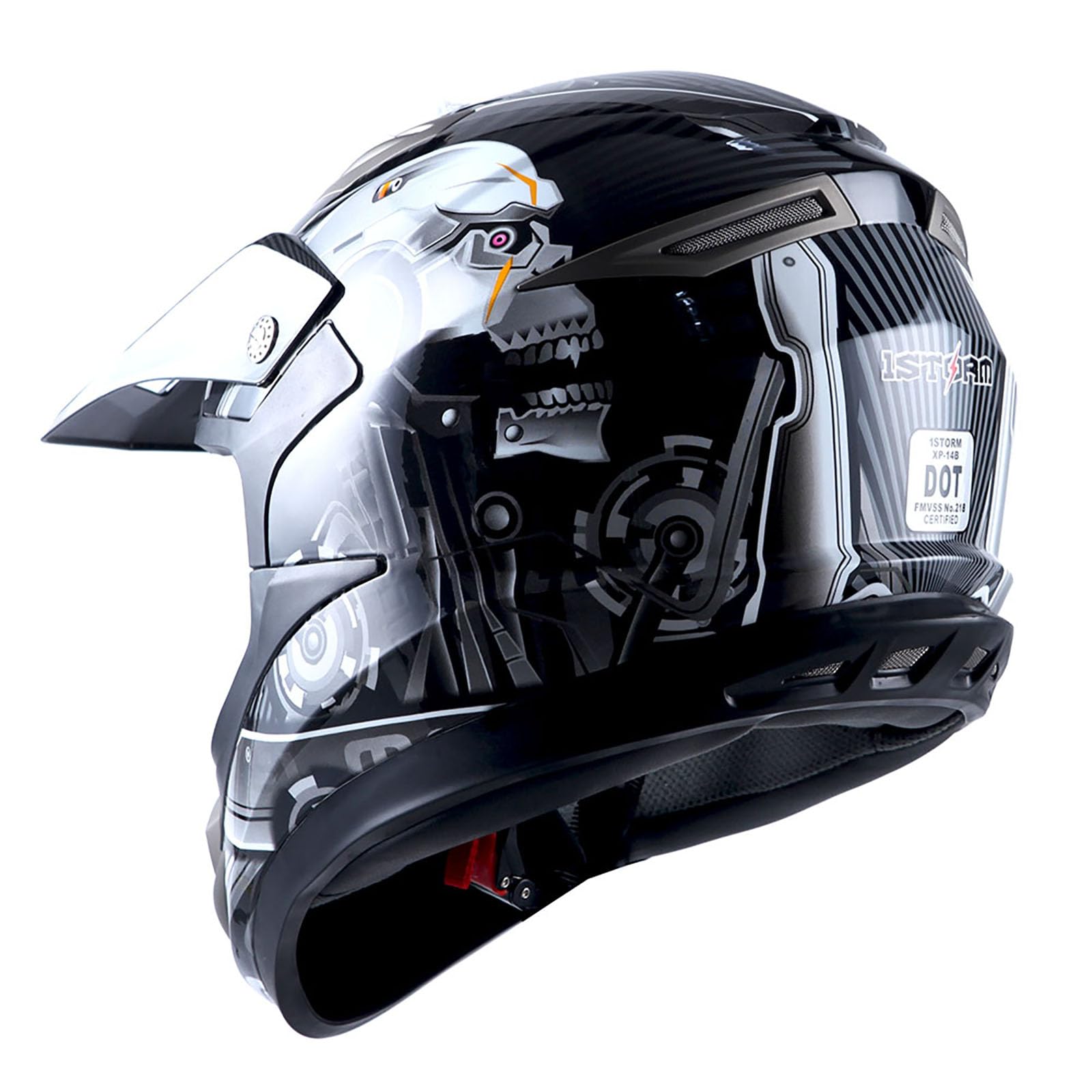 1Storm Adult Motocross Helmet HGXP14B, X-Large, Skull Black, Off Road MX BMX ATV Dirt Bike