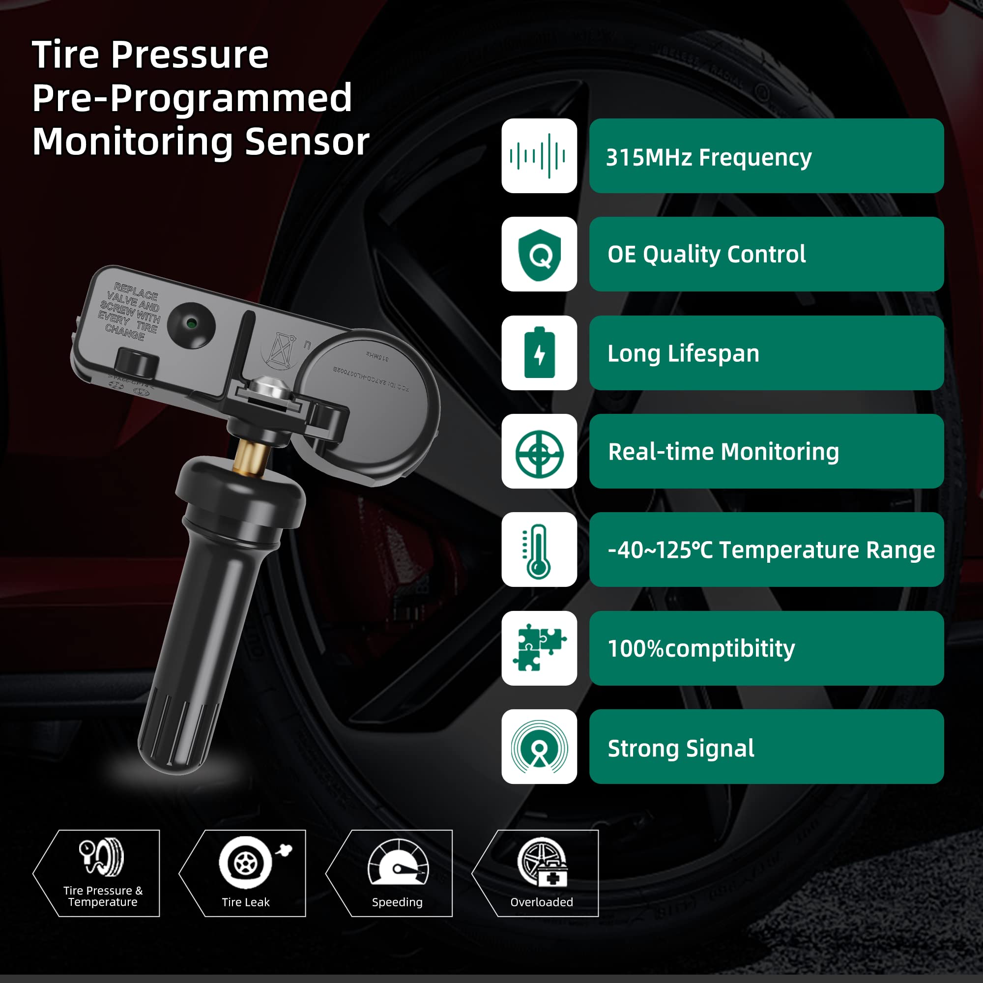 Cdwtps 13586335 Gm Tire Pressure Sensor, 315Mhz Tire Pressure Monitoring System(Tpms) Sensor Replacement For Buick Gmc Chevy Cad