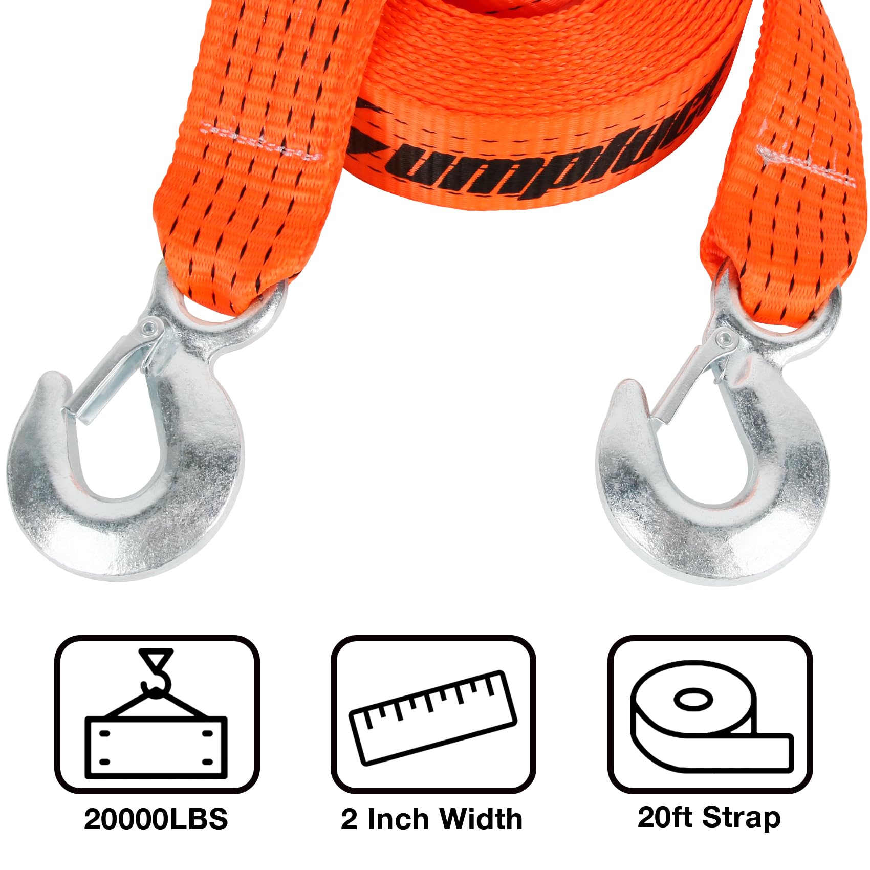 Heavy Duty Tow Straps With Hooks 2 X 20 Ft,20000 Lbs Nylon Kinetic Recovery Rope Kit For Vehicles Trip Acessories,Cable For Truc