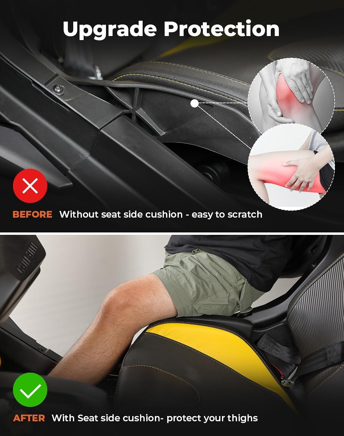 KEMIMOTO Seat Side Pad Assembly for Can-Am Maverick X3 MAX & R, PU Foam Cushion, Black, Thigh Protection, B0109-03304-BK-M, 2