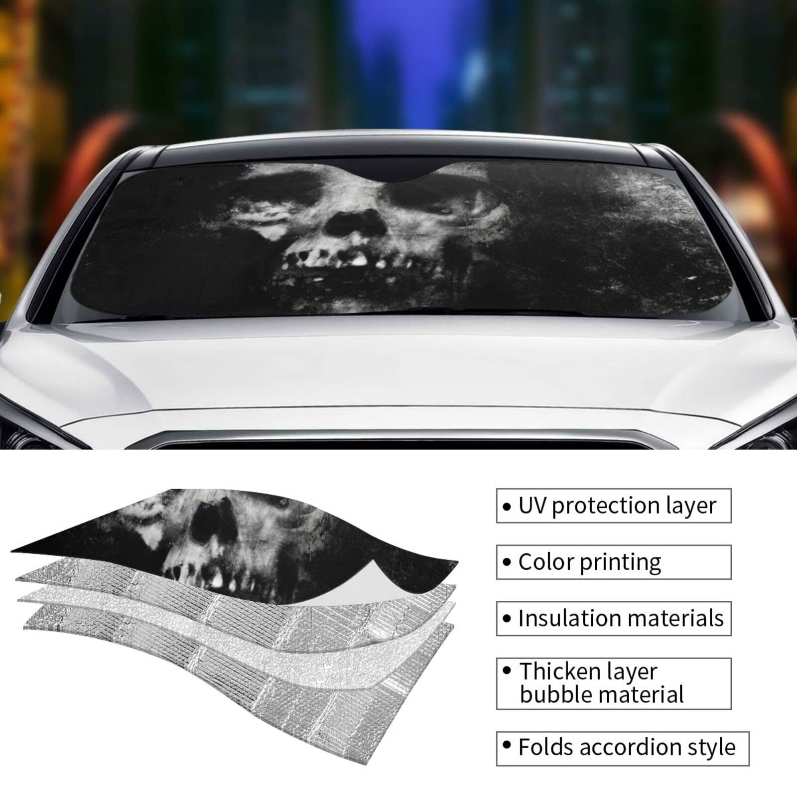 Scary Halloween Spooky Skull Horror Windshield Sunshade For Car Suv Truck Foldable Uv Ray Reflector Front Window Sun Shade Visor