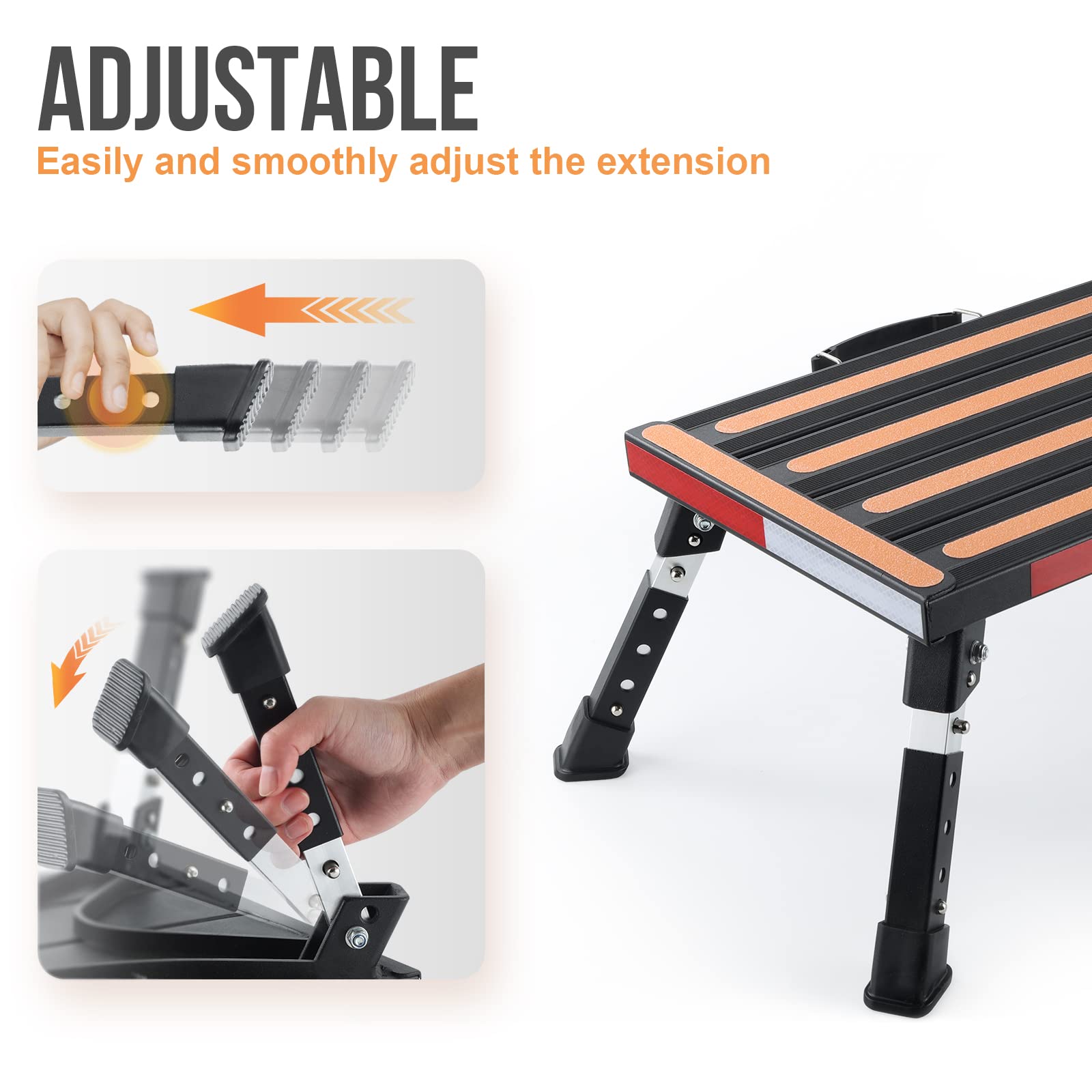 Yagud Safety RV Steps - Height Adjustable Aluminum Folding Platform Step, 17"x12" Anti-Slip Surface, Supports 1000lbs, Black